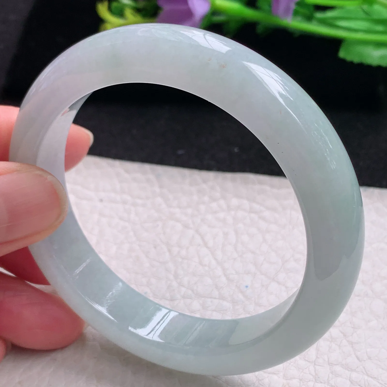 xo自然光56*12.8*8.6平安镯 缅甸翡翠玉手镯冰胶宽边玉手环 美人镯