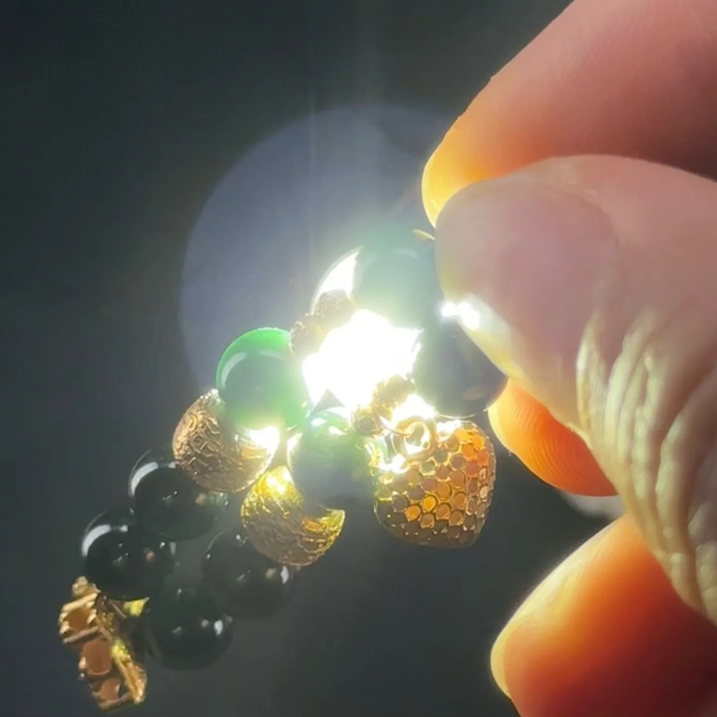 精品18k金盘缠手串 种好色正 黑度极好 打灯通透 油性十足