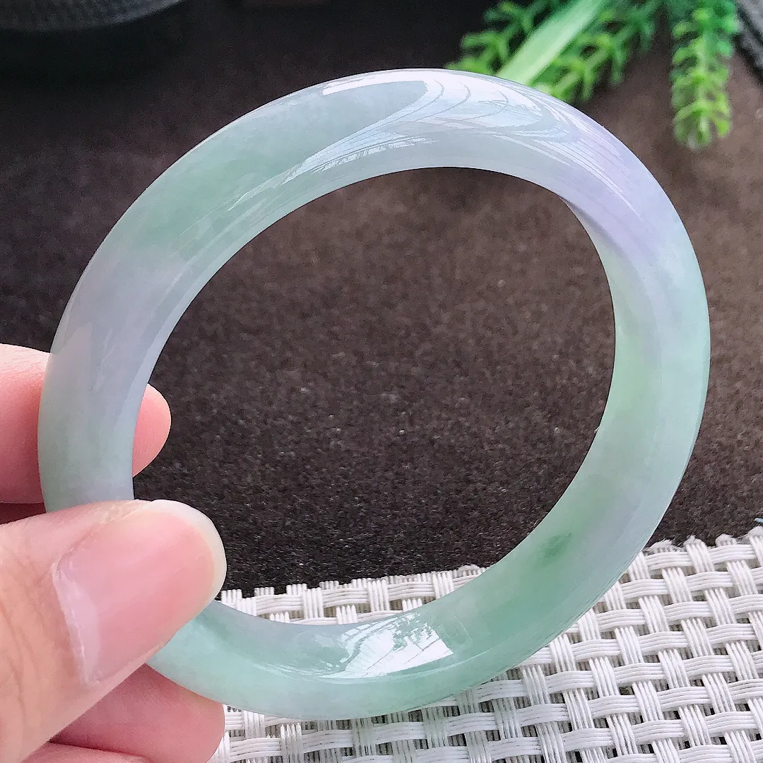 天然a货翡翠57.8/12.2/8.3老坑冰胶水灵春带彩手镯宽边翡翠玉手镯