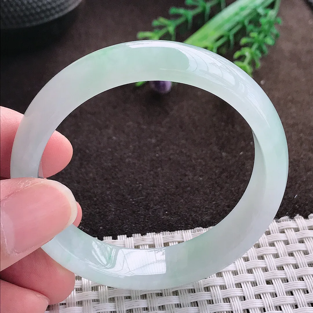 天然a货翡翠52/12.8/6.8老坑冰透起胶冰晴绿手镯宽边翡翠玉手镯