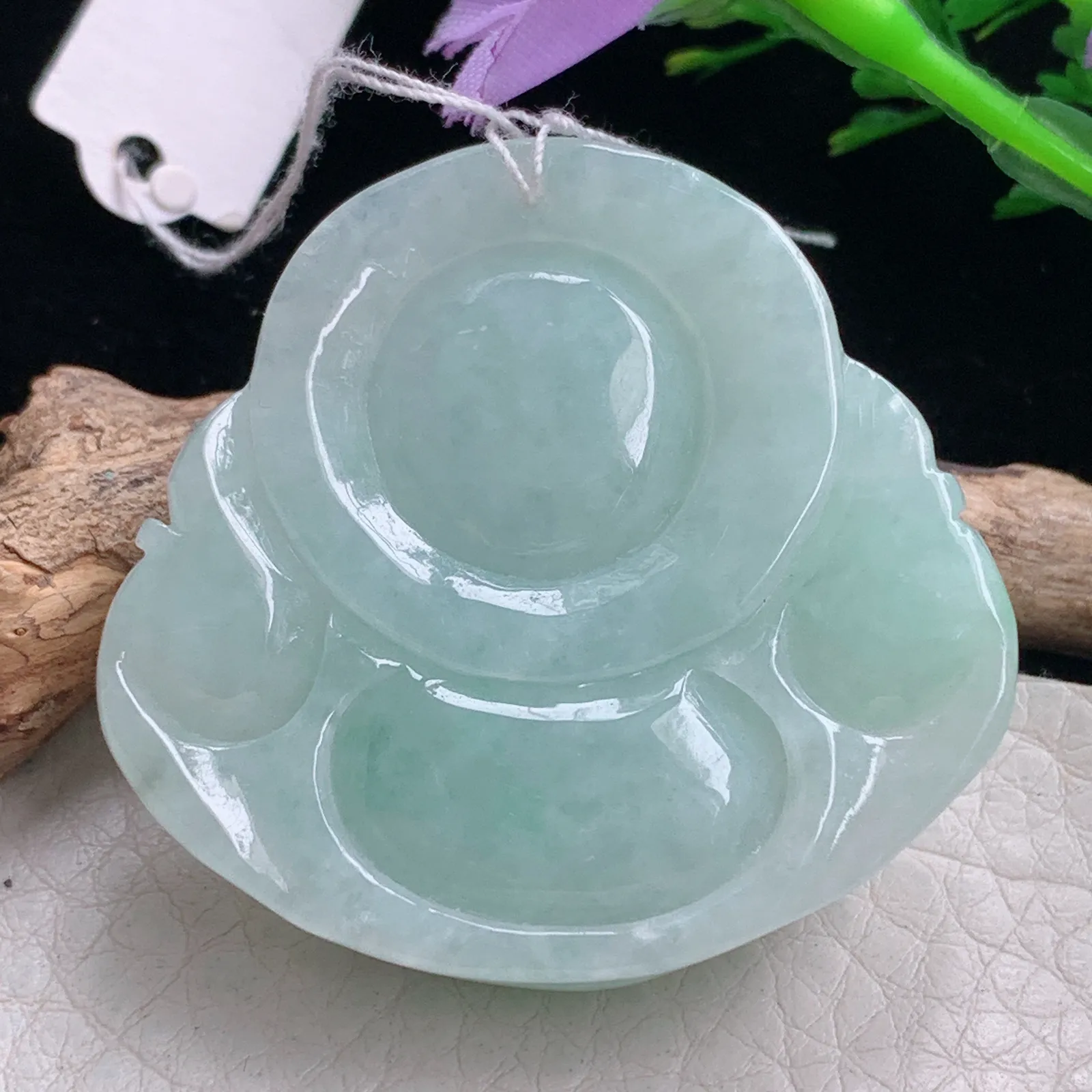 zen自然光42*45.2*12.5天然缅甸翡翠飘花细润佛公 弥勒佛玉吊坠 玉挂件