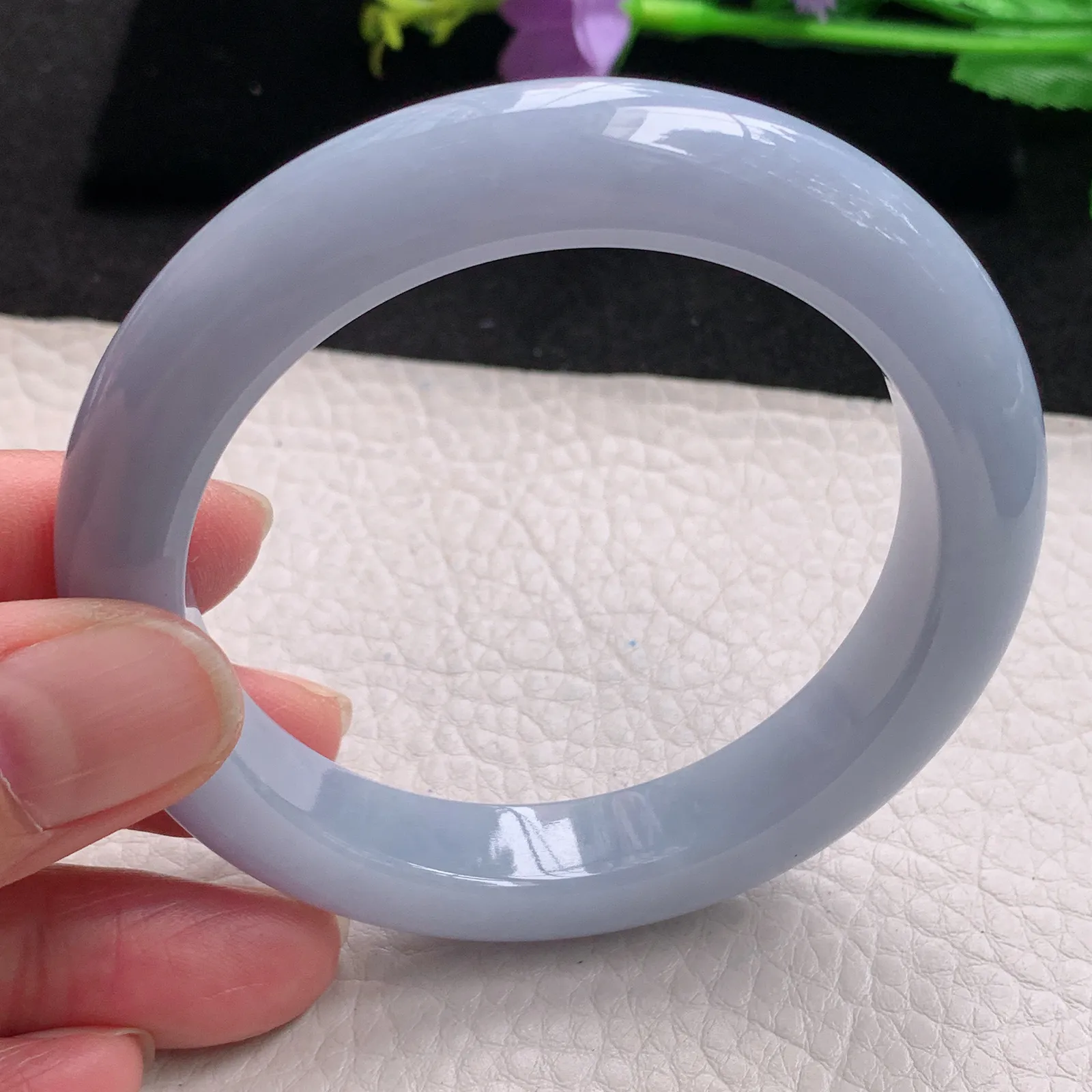 js自然光56*11.3*9.5平安镯 缅甸翡翠玉手镯紫罗兰高雅宽边玉手环 美人镯