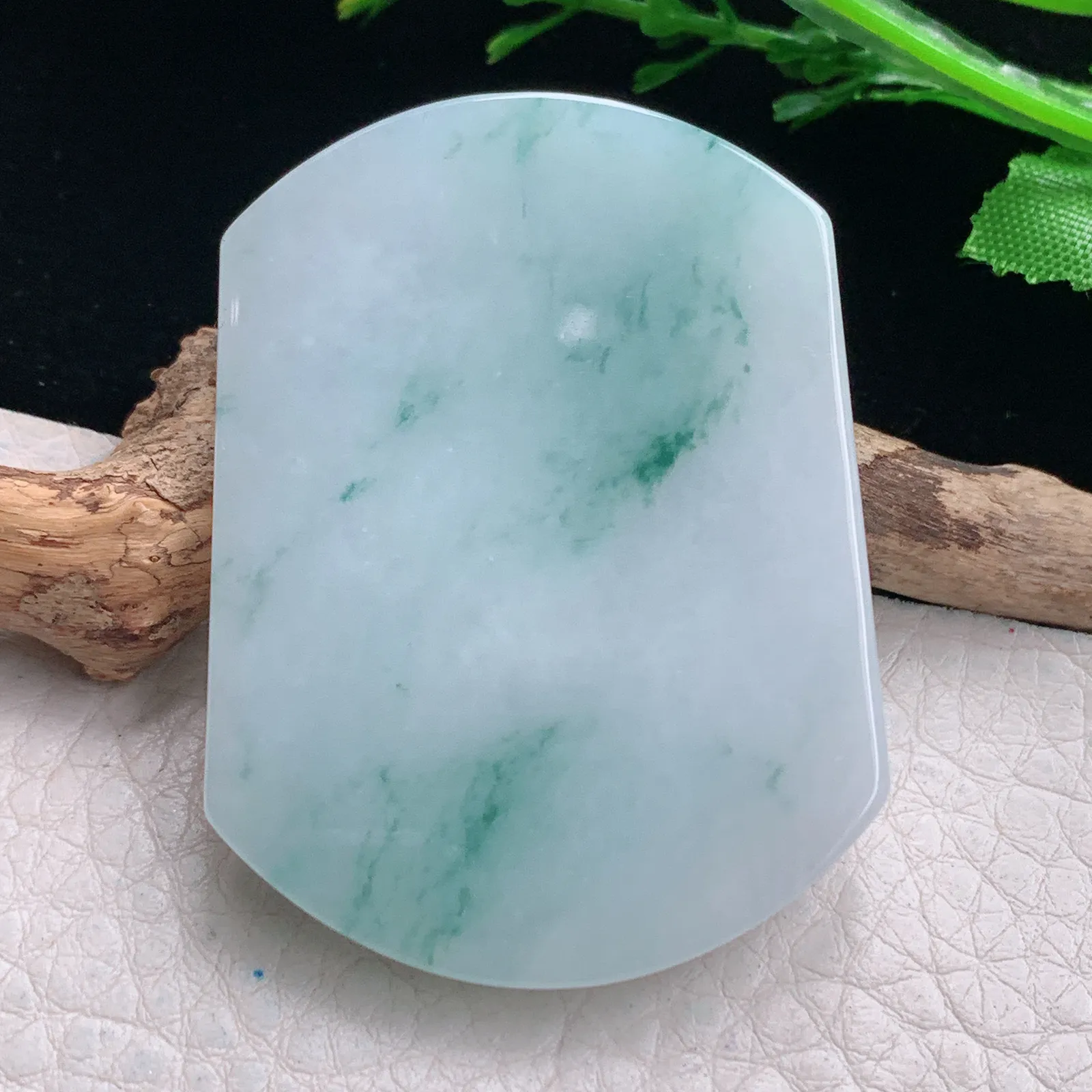 zen自然光53.4*39.8*6天然缅甸翡翠飘花平安无事牌玉吊坠 玉挂件