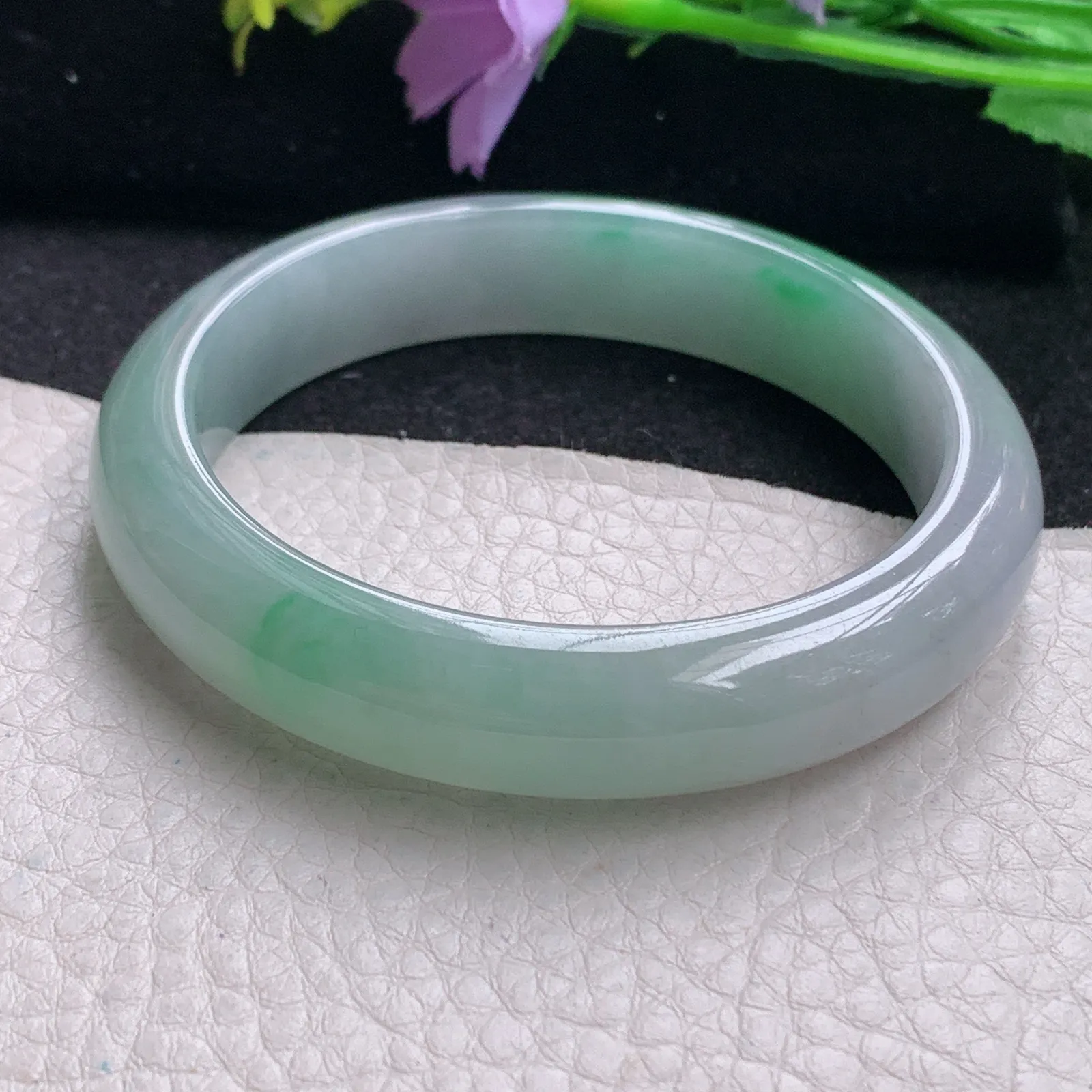 pj自然光56*12.2*8平安镯 缅甸翡翠玉手镯冰飘绿水灵宽边玉手环