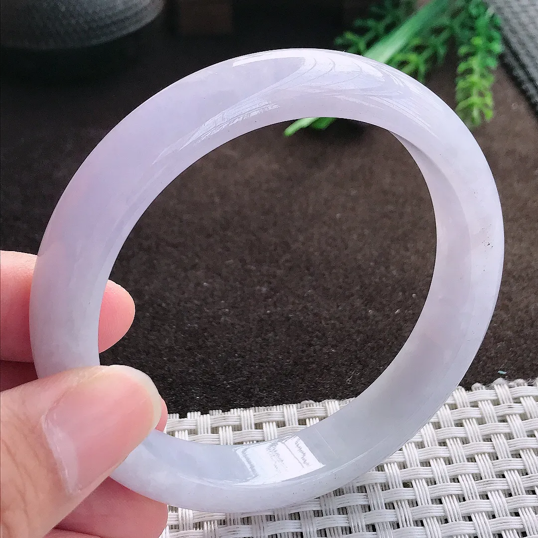 天然a货翡翠61.5/12.8/8.3老坑冰润大圈口紫罗兰手镯宽边翡翠玉手镯
