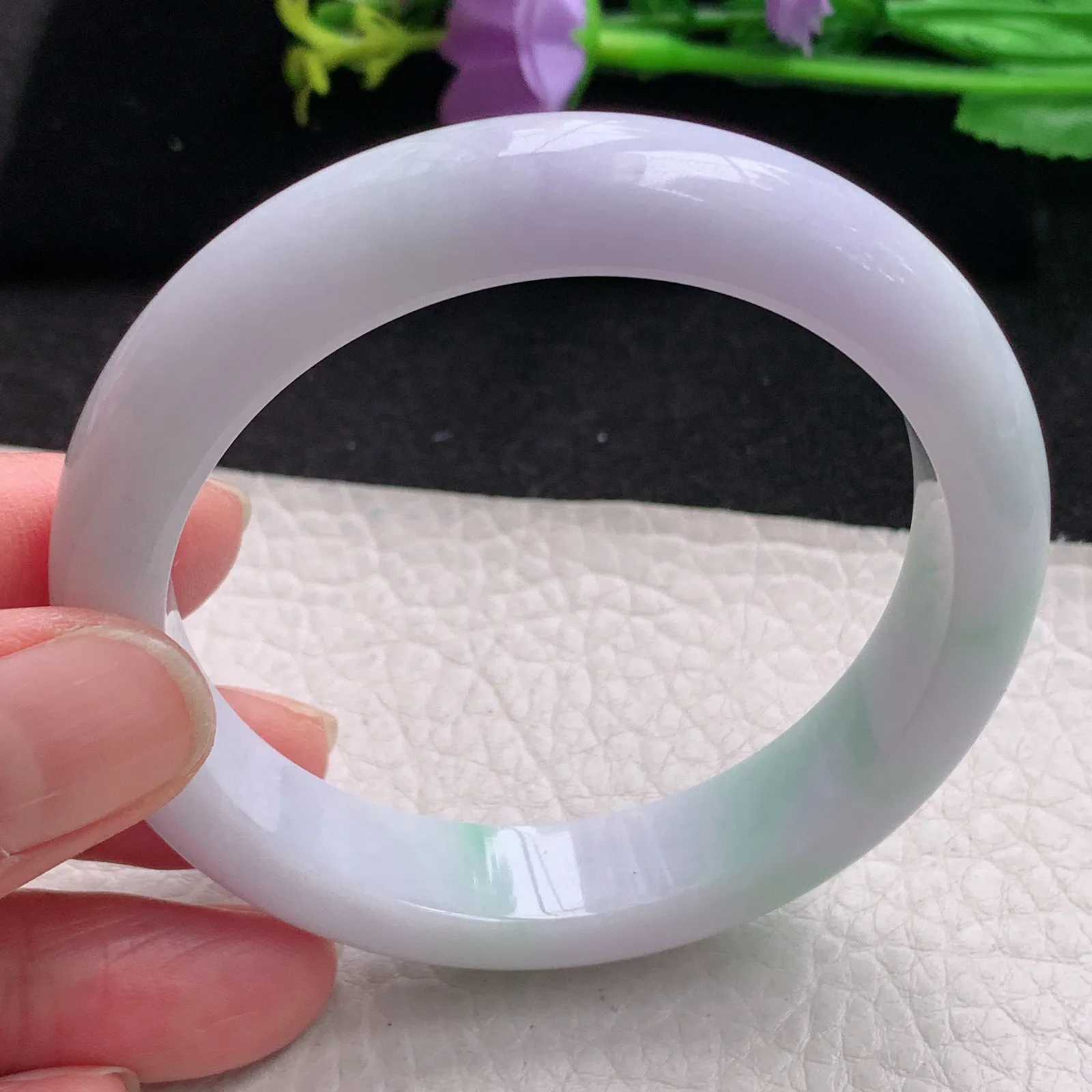 xt自然光55*11.8*8平安镯 缅甸翡翠玉手镯春带彩甜美宽边玉手环 美人镯