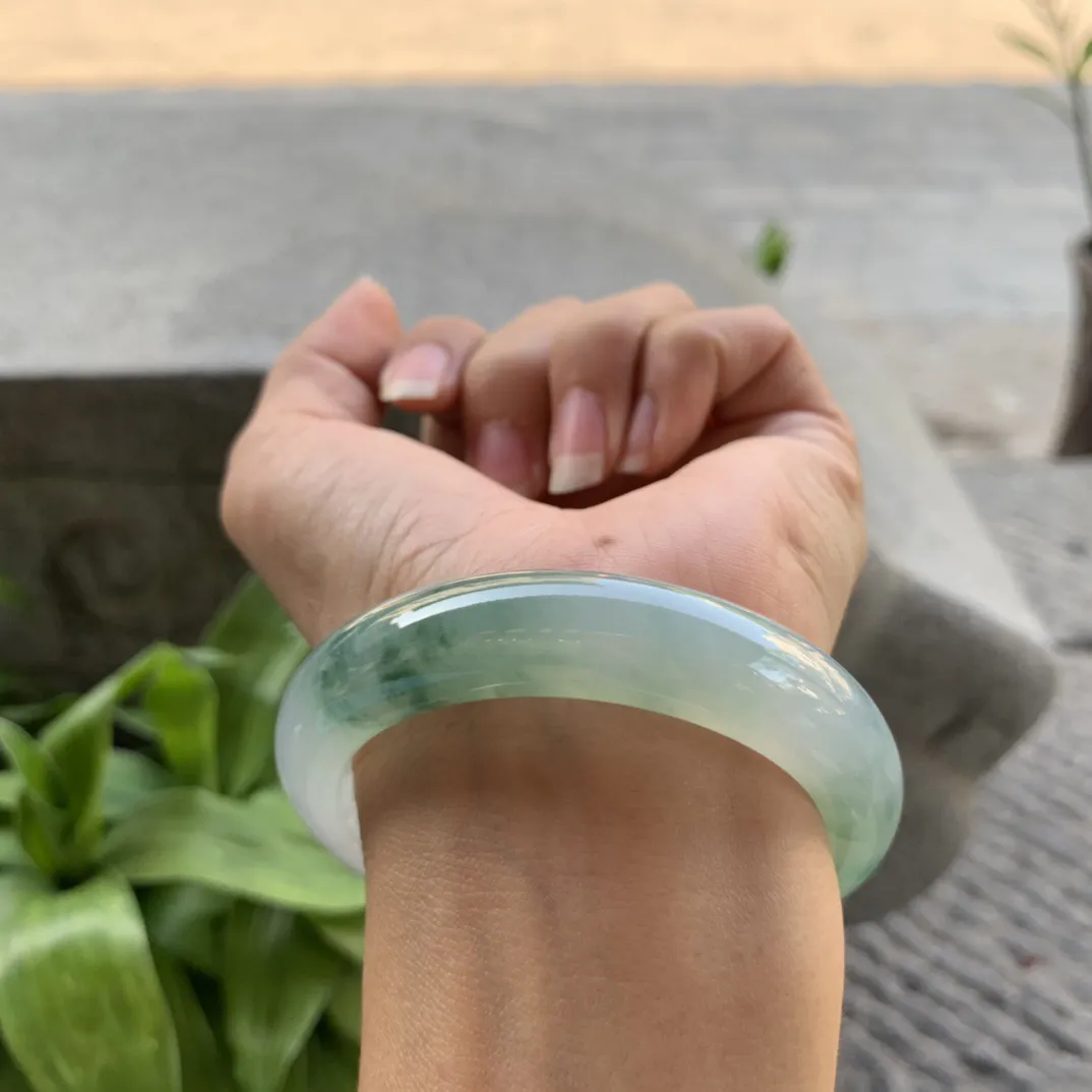 圈口54.8-13.3-8.7 【冰飘绿正圈手镯】正圈54 55可戴