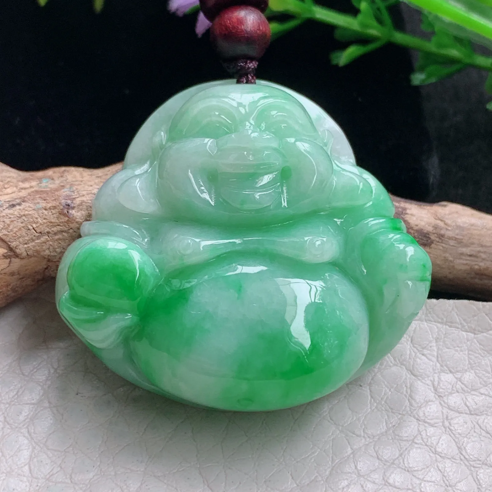 zen自然光35*38.8*13天然缅甸翡翠飘阳佛公 弥勒佛玉吊坠 玉挂件