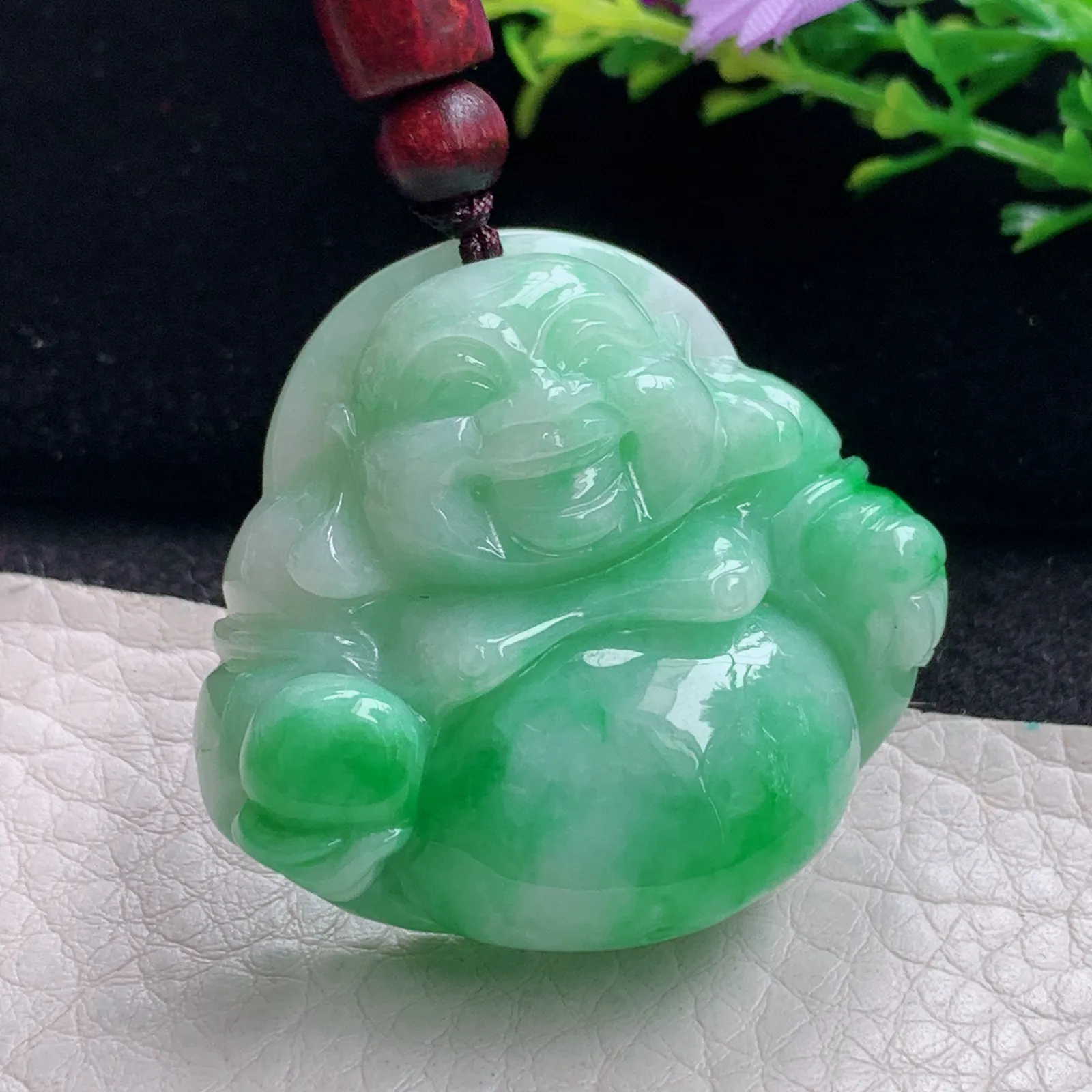 zen自然光35*38.8*13天然缅甸翡翠飘阳佛公 弥勒佛玉吊坠 玉挂件