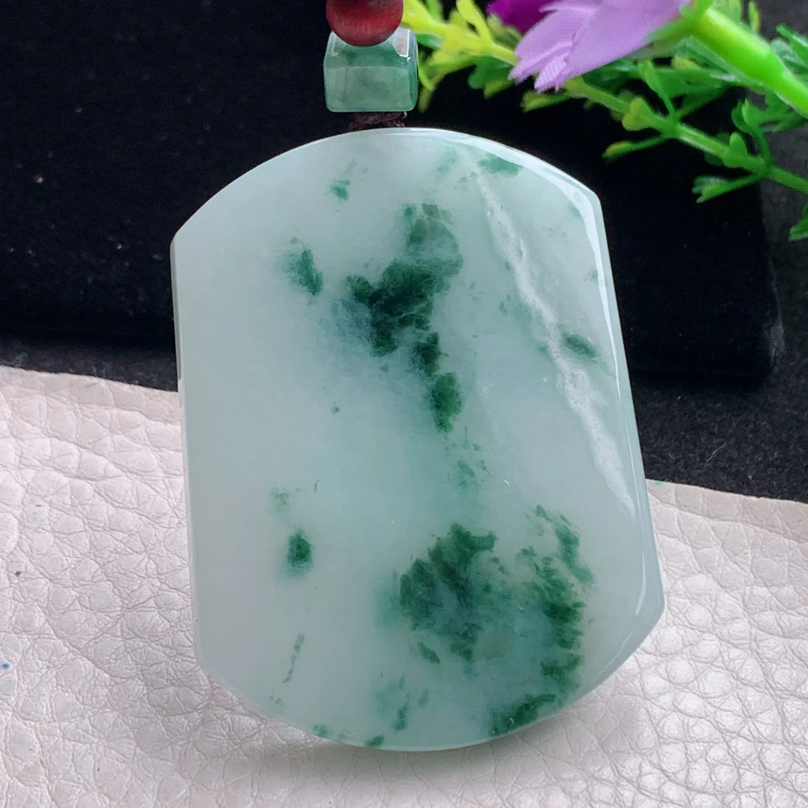 zen自然光52.5*40*5.8天然缅甸翡翠飘获平安无事牌玉吊坠 玉挂件