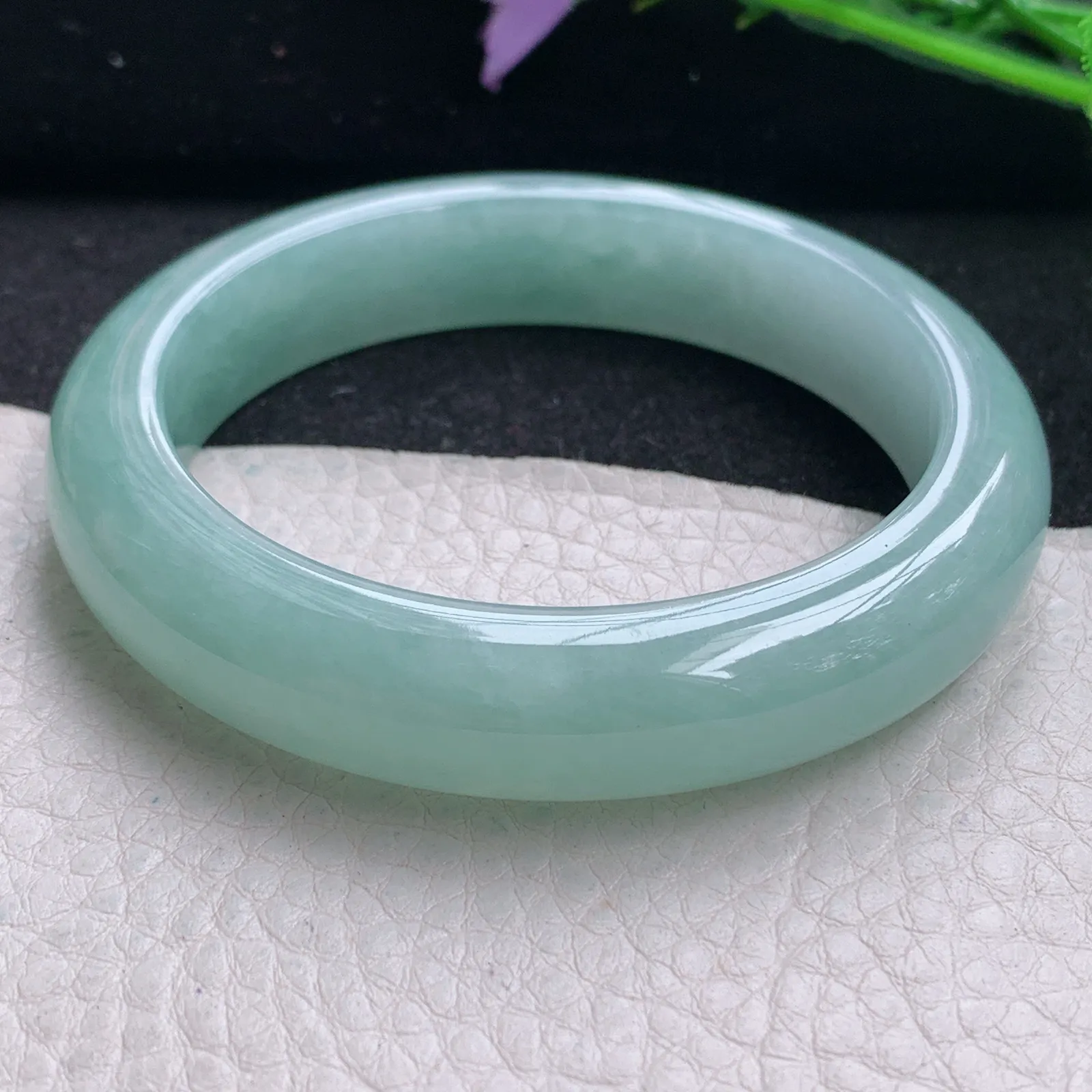 hf自然光56*12.3*9平安镯 缅甸翡翠玉手镯蓝韵高雅宽边玉手环