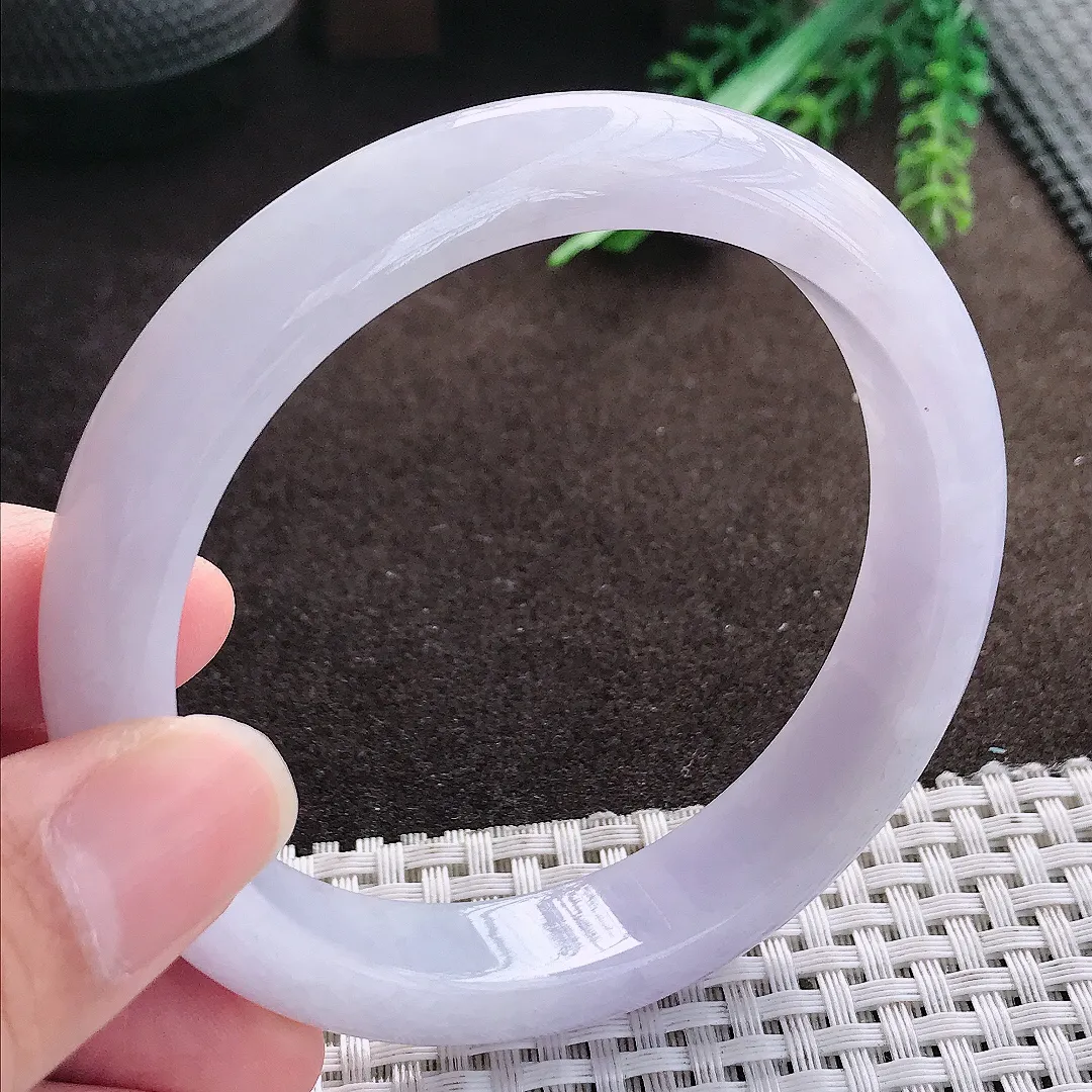 天然a货翡翠61.5/12.8/8.3老坑冰润大圈口紫罗兰手镯宽边翡翠玉手镯