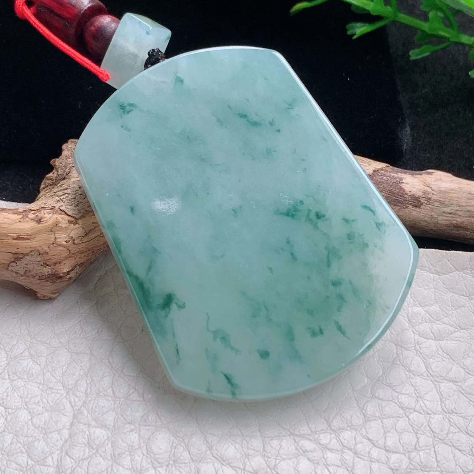 zen自然光49.5*38.5*5.6天然缅甸翡翠冰飘花平安无事牌 素面牌玉吊坠 玉挂件