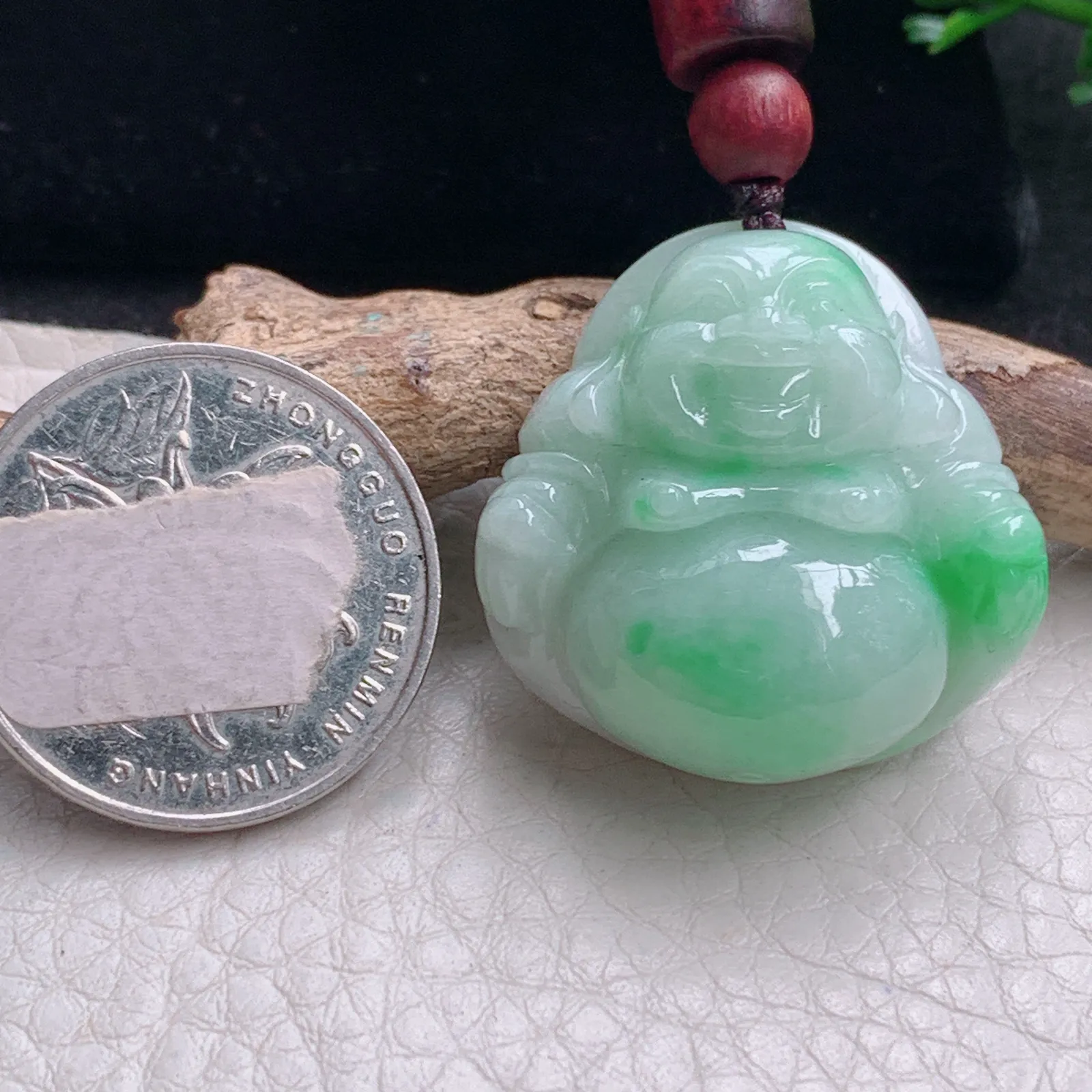 zen自然光29.7*29.3*12.5天然缅甸翡翠飘绿佛公 弥勒佛玉吊坠 玉挂件