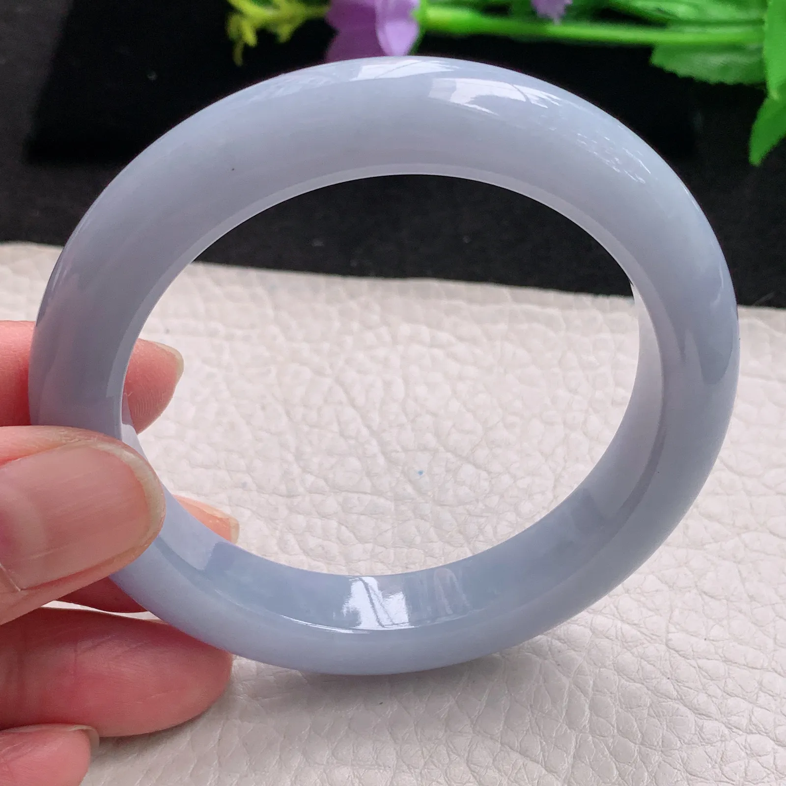 js自然光56*11.3*9.5平安镯 缅甸翡翠玉手镯紫罗兰高雅宽边玉手环 美人镯