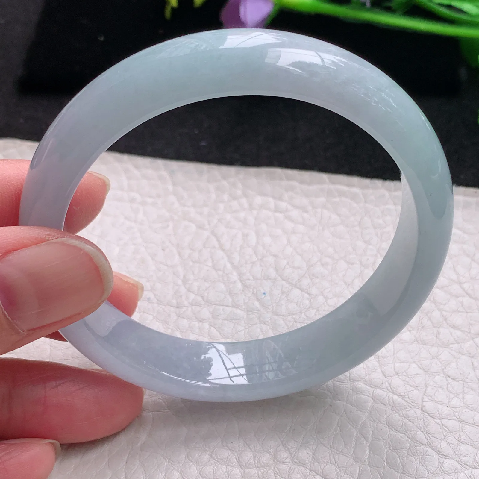 xc自然光59.5*12:8*10平安镯 缅甸翡翠玉手镯冰蓝韵宽边玉手环