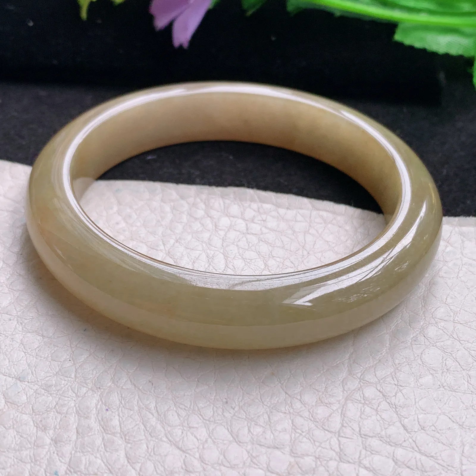 z自然光56*11.5*8.3招财镯 缅甸翡翠玉手镯冰黄宽边玉手环 美人镯