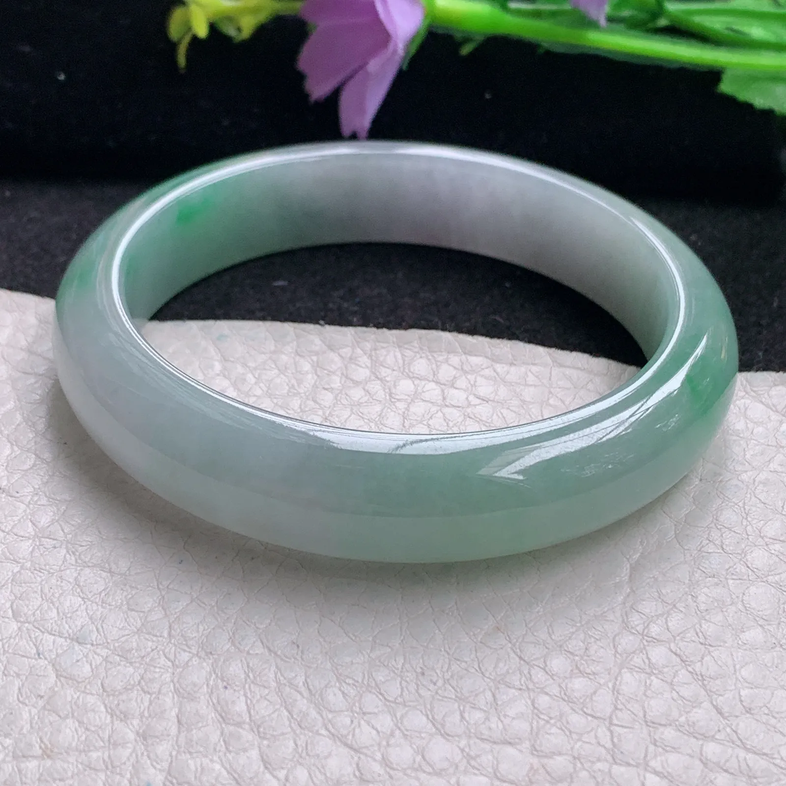 pj自然光56*12.2*8平安镯 缅甸翡翠玉手镯冰飘绿水灵宽边玉手环