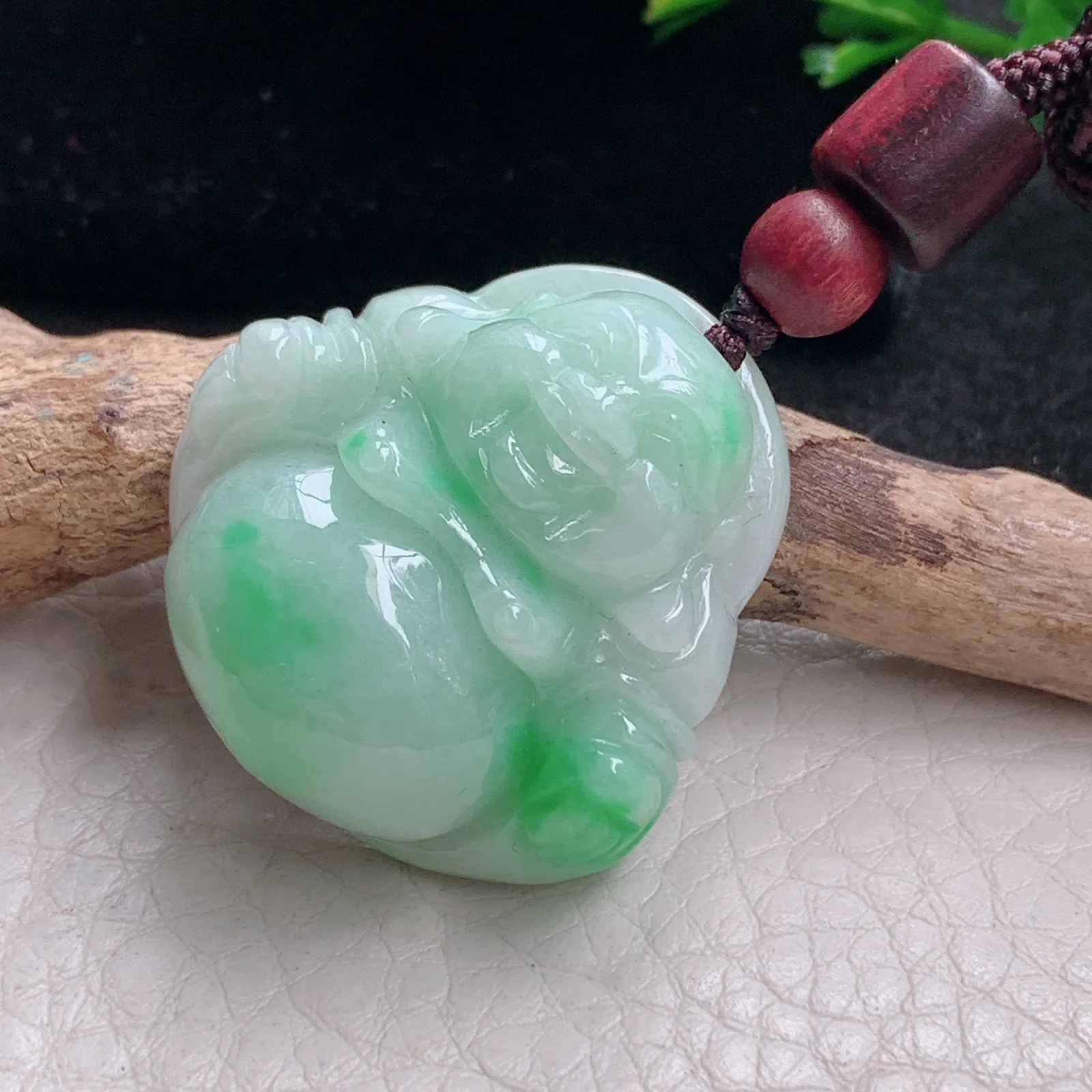 zen自然光29.7*29.3*12.5天然缅甸翡翠飘绿佛公 弥勒佛玉吊坠 玉挂件