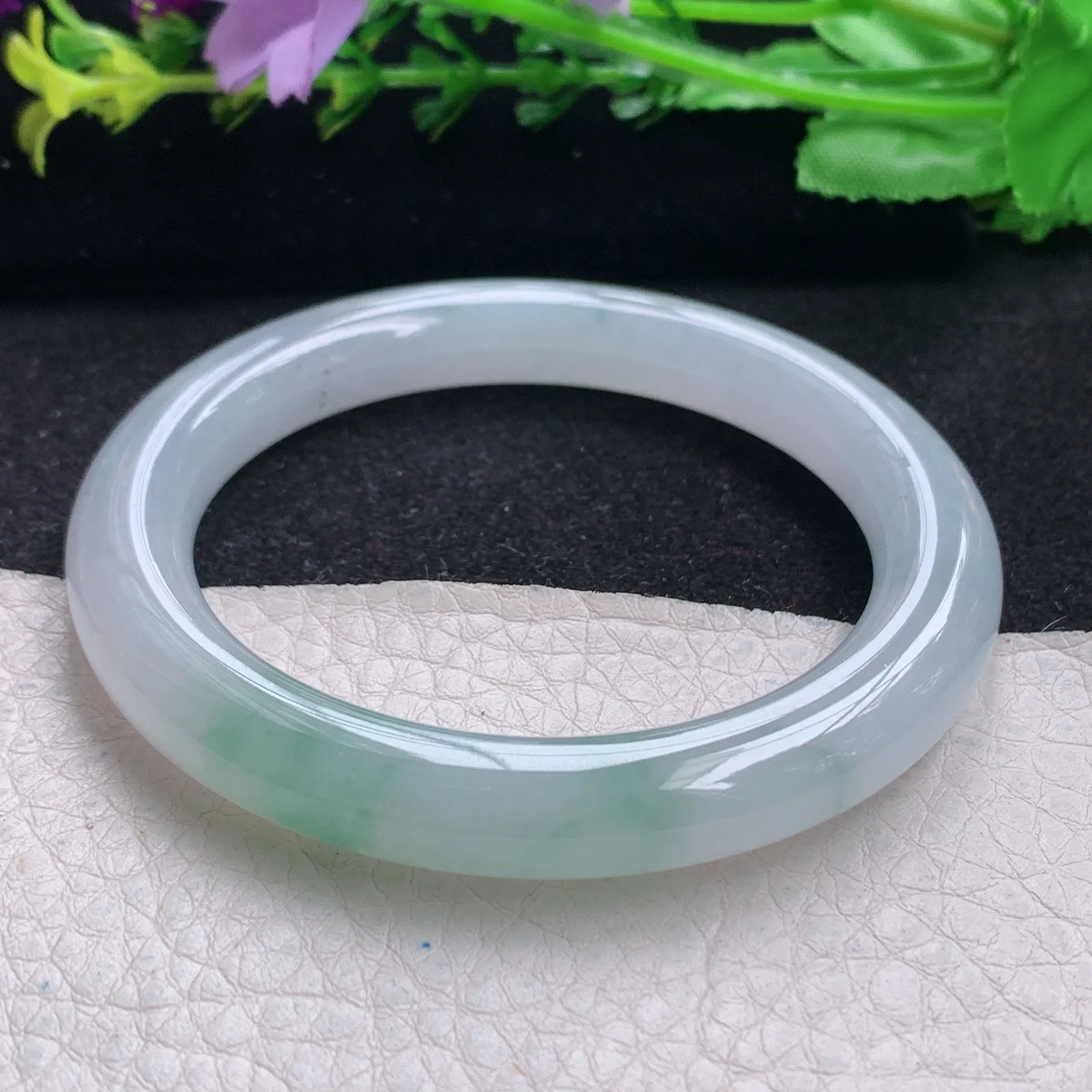 yh自然光53*8.8*9.3美人镯 缅甸翡翠玉手镯冰润飘花圆条玉手环 叮当镯