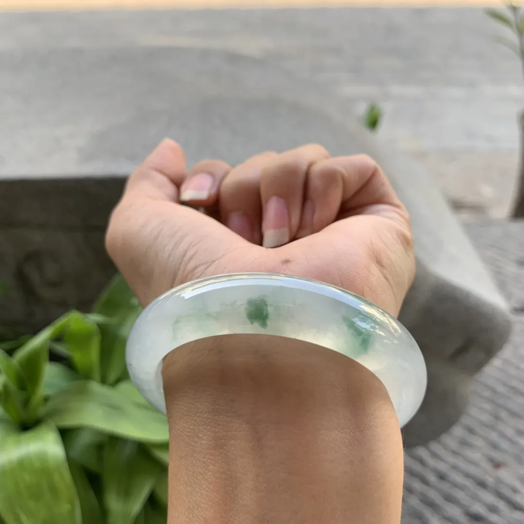 小圈口 53.8-12.7-8.5  【高冰飘花正圈手镯】正圈53 54可戴