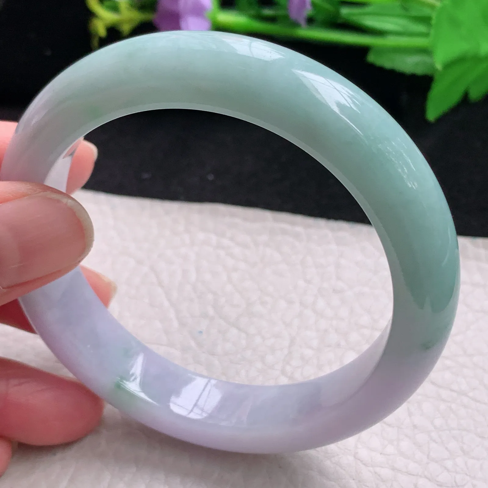 z自然光58*12.8*9平安镯 缅甸翡翠玉手镯春带彩甜美宽边玉手环 美人镯