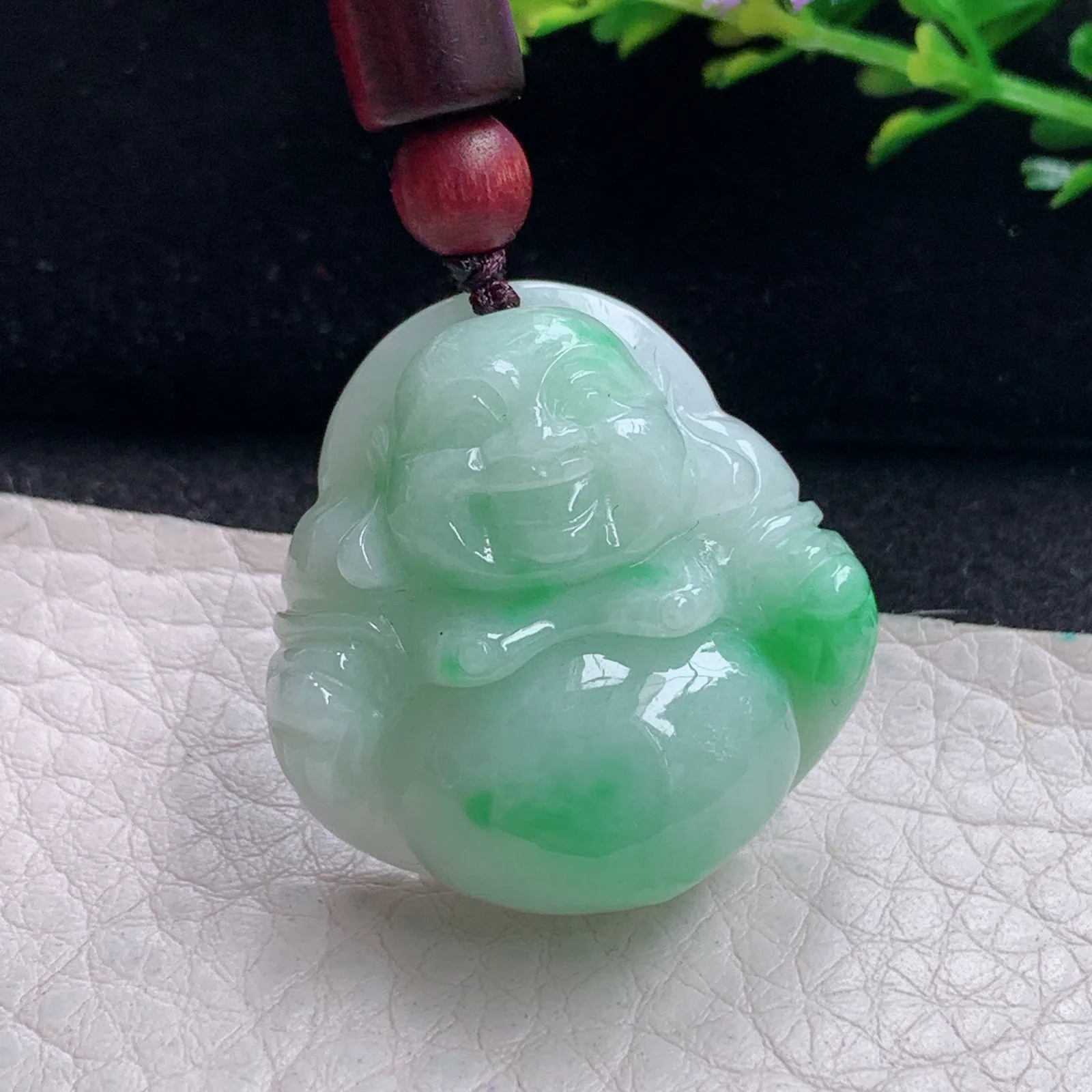 zen自然光29.7*29.3*12.5天然缅甸翡翠飘绿佛公 弥勒佛玉吊坠 玉挂件