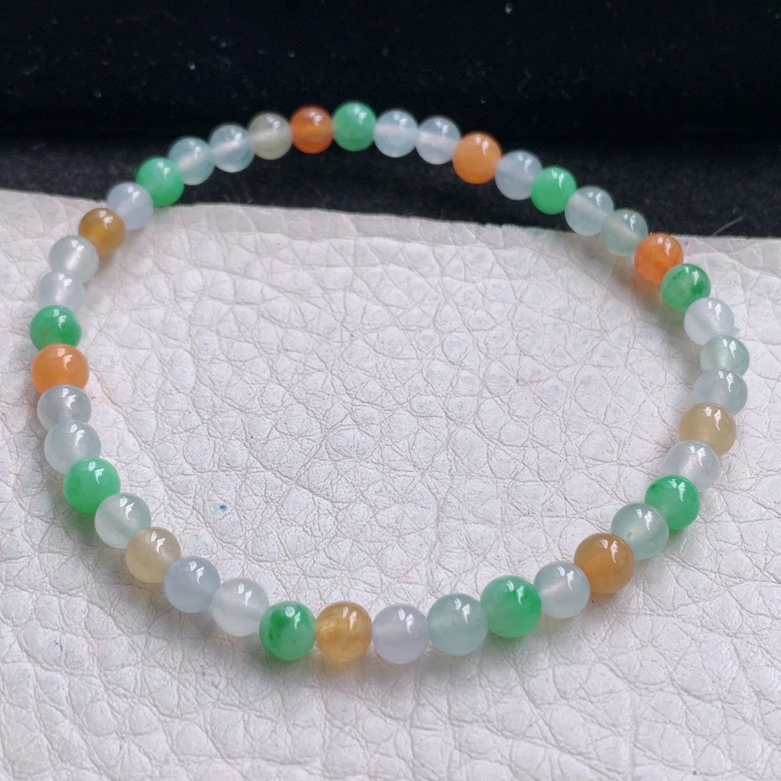 mut自然光4.8mm天然缅甸翡翠冰三彩4.8mm圆珠玉手链 手串