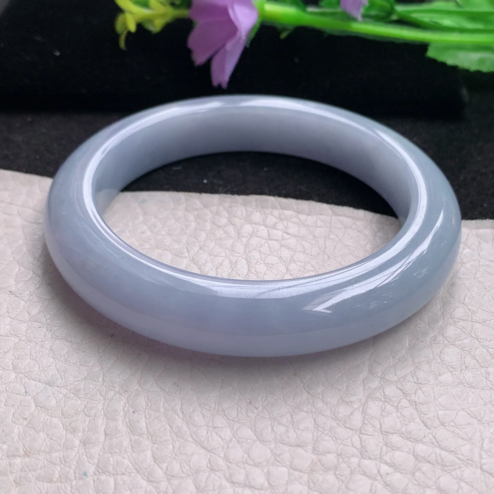 js自然光56*11.3*9.5平安镯 缅甸翡翠玉手镯紫罗兰高雅宽边玉手环 美人镯