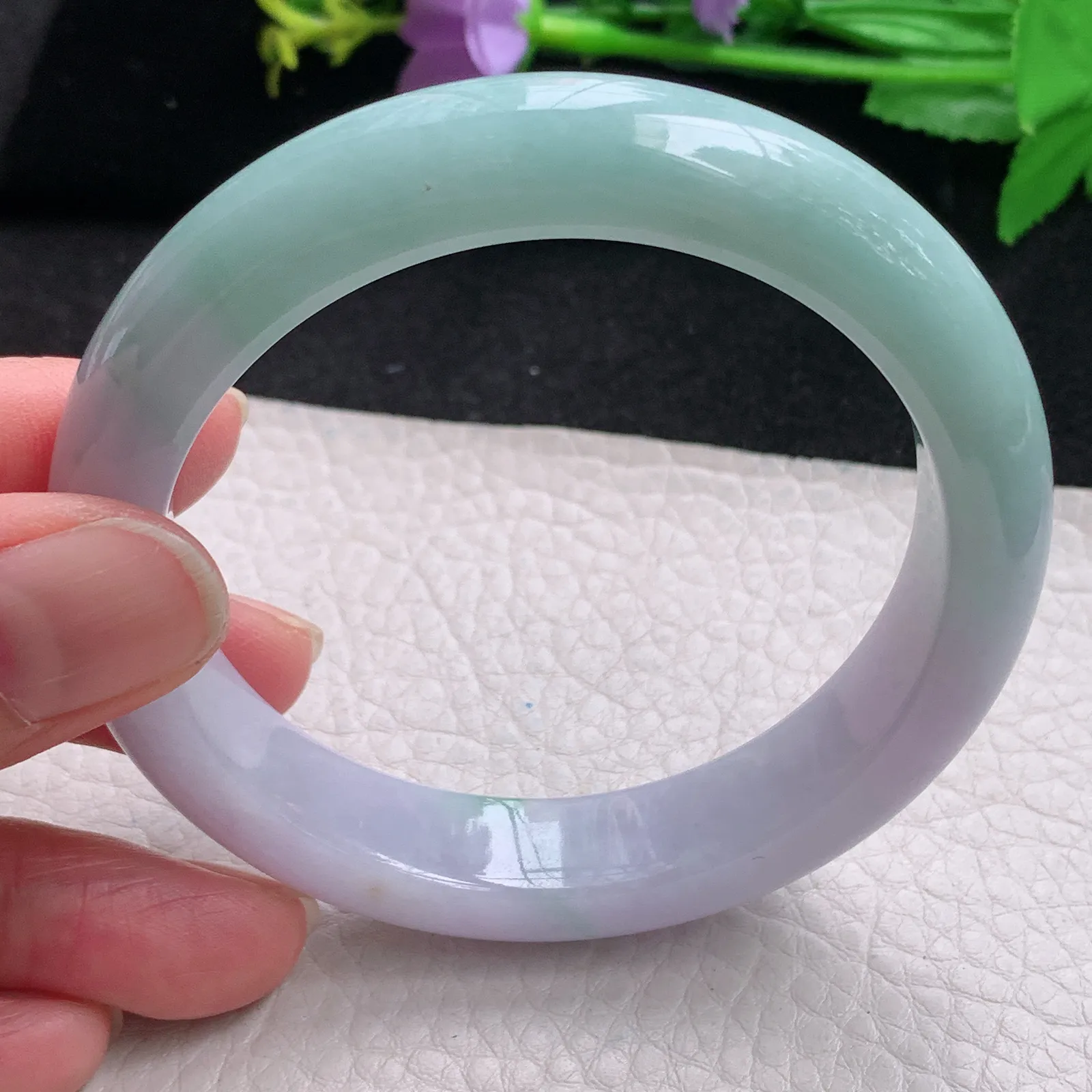 z自然光58*12.8*9平安镯 缅甸翡翠玉手镯春带彩甜美宽边玉手环 美人镯