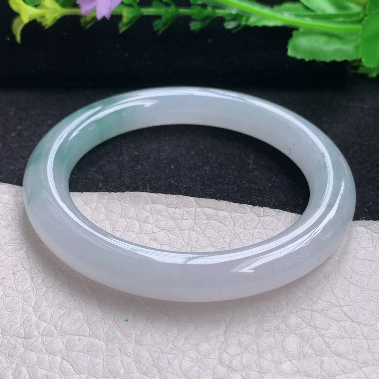 yh自然光53*8.8*9.3美人镯 缅甸翡翠玉手镯冰润飘花圆条玉手环 叮当镯