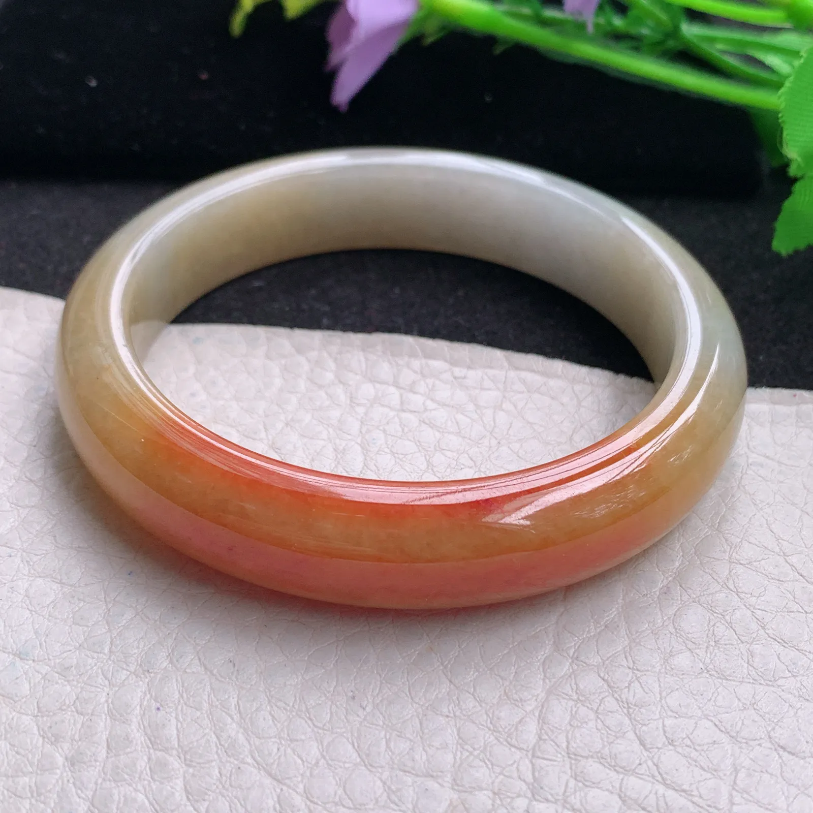 hf自然光58*12.6*8.3招财镯 缅甸翡翠玉手镯半山水宽边玉手环 玉手镯