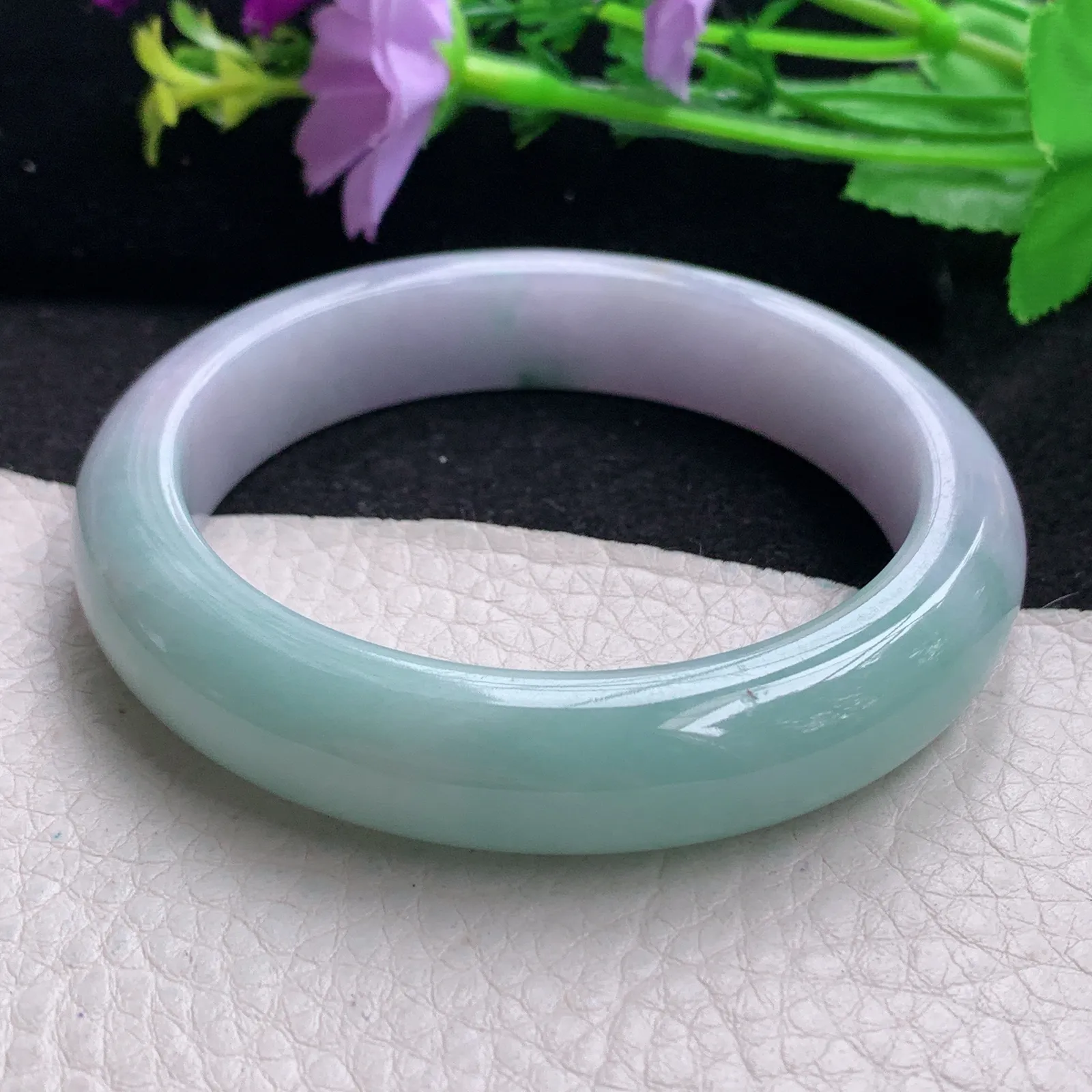 z自然光58*12.8*9平安镯 缅甸翡翠玉手镯春带彩甜美宽边玉手环 美人镯