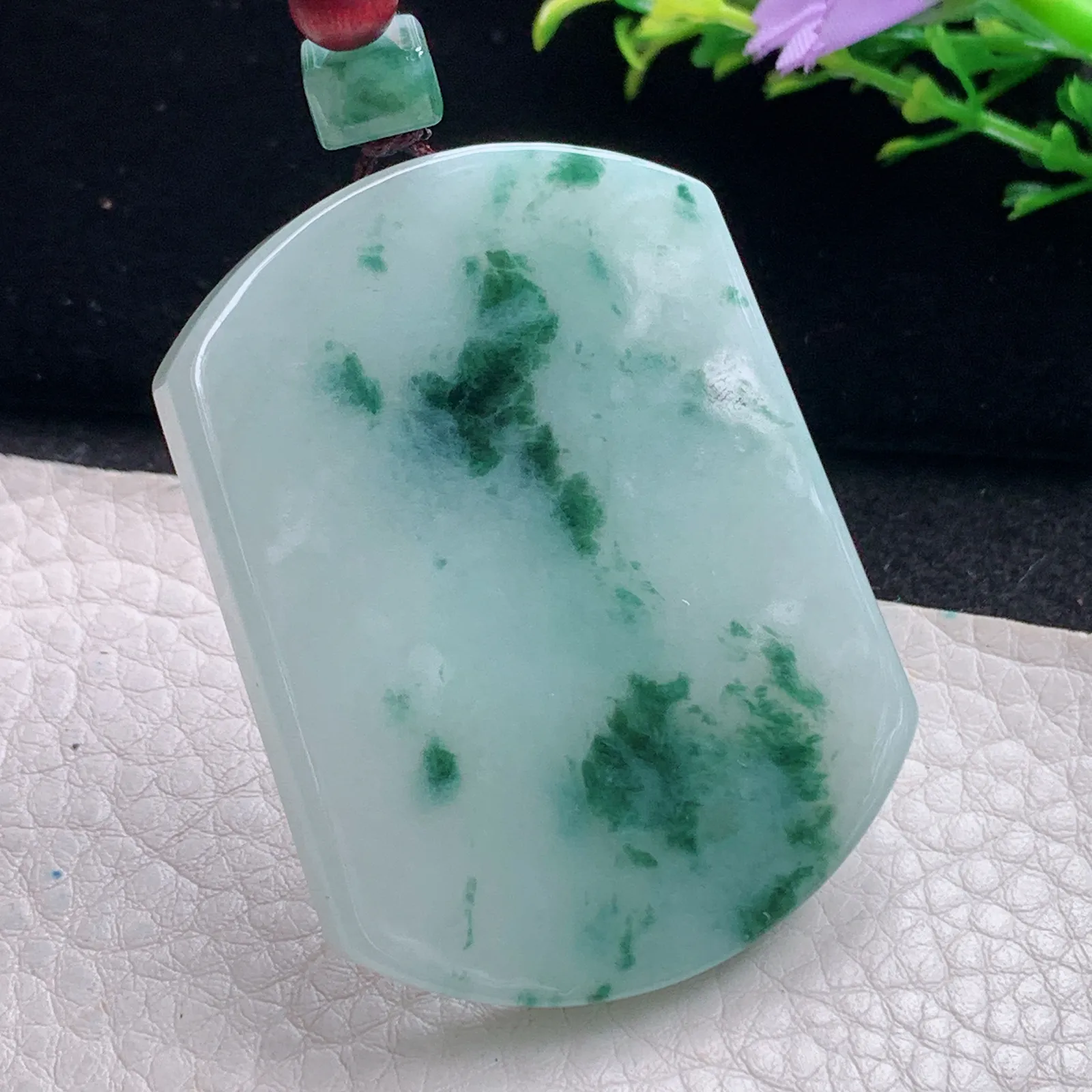 zen自然光52.5*40*5.8天然缅甸翡翠飘获平安无事牌玉吊坠 玉挂件