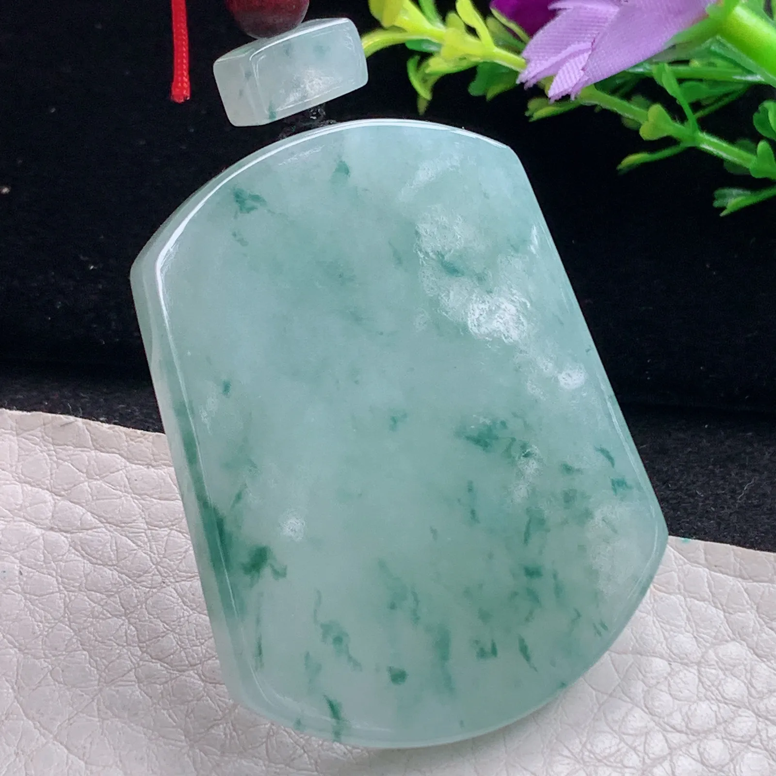 zen自然光49.5*38.5*5.6天然缅甸翡翠冰飘花平安无事牌 素面牌玉吊坠 玉挂件