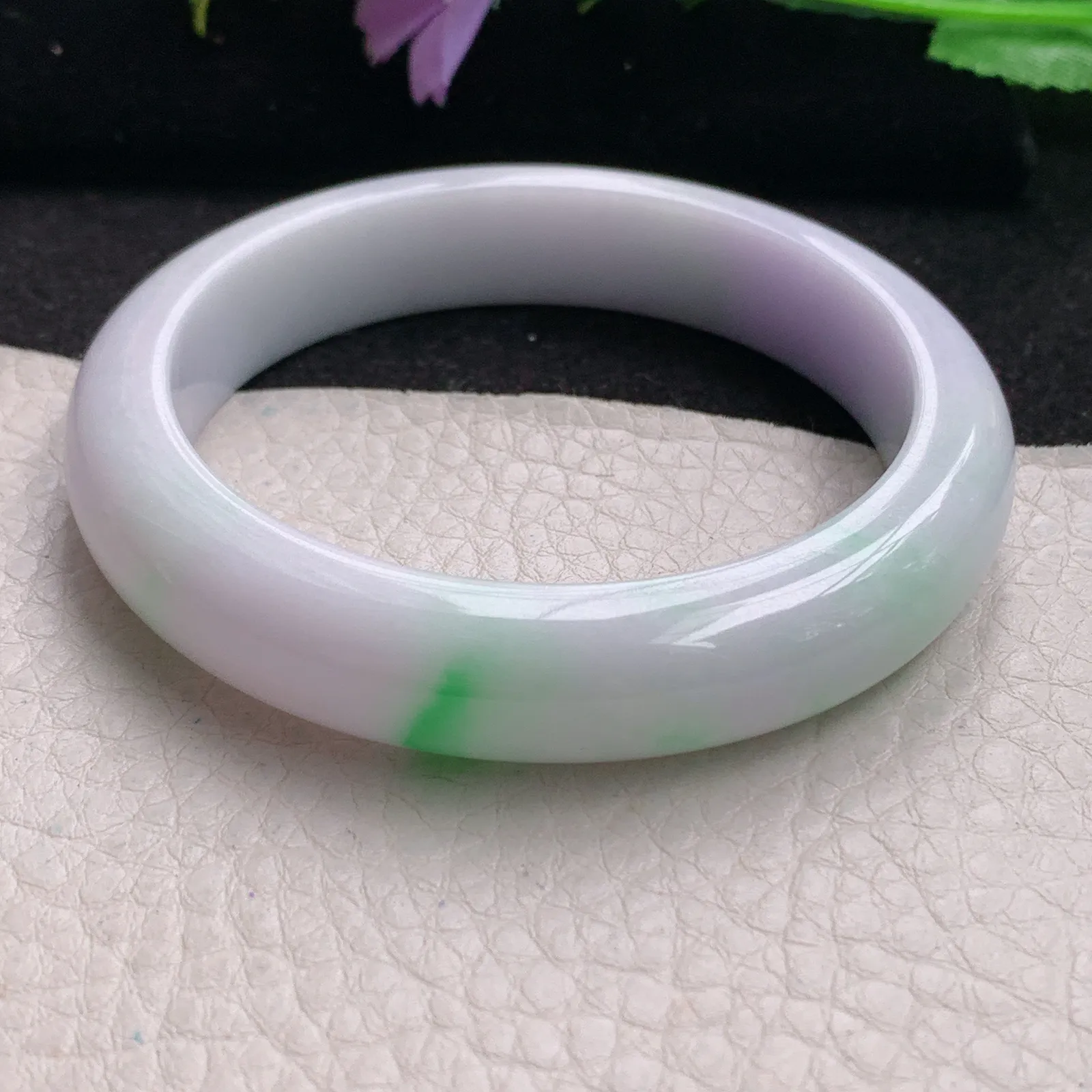 xt自然光55*11.8*8平安镯 缅甸翡翠玉手镯春带彩甜美宽边玉手环 美人镯