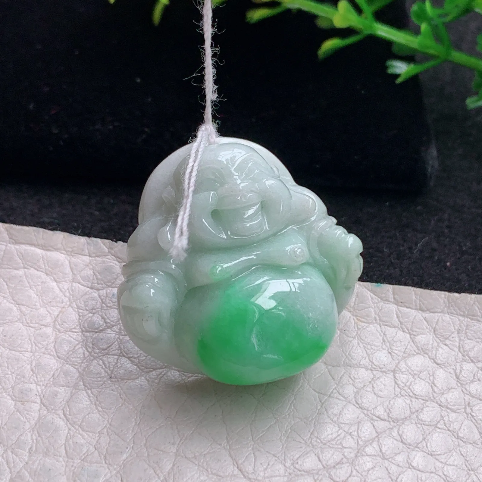 zen自然光27*27.5*10.6天然缅甸翡翠飘绿佛公 弥勒佛玉吊坠 玉挂件