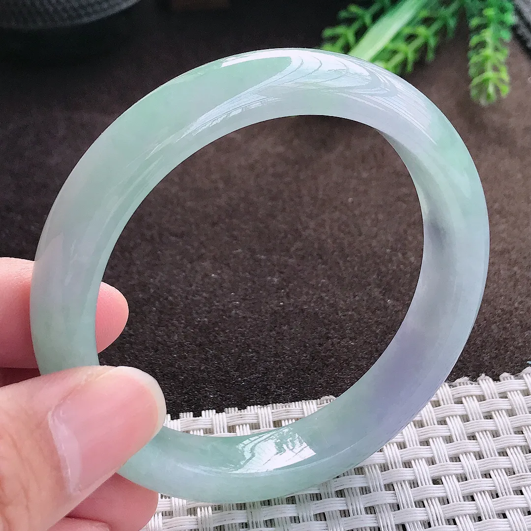 天然a货翡翠57.8/12.2/8.3老坑冰胶水灵春带彩手镯宽边翡翠玉手镯