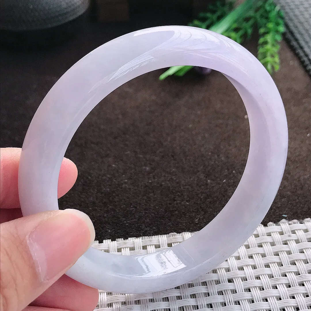 天然a货翡翠61.5/12.8/8.3老坑冰润大圈口紫罗兰手镯宽边翡翠玉手镯