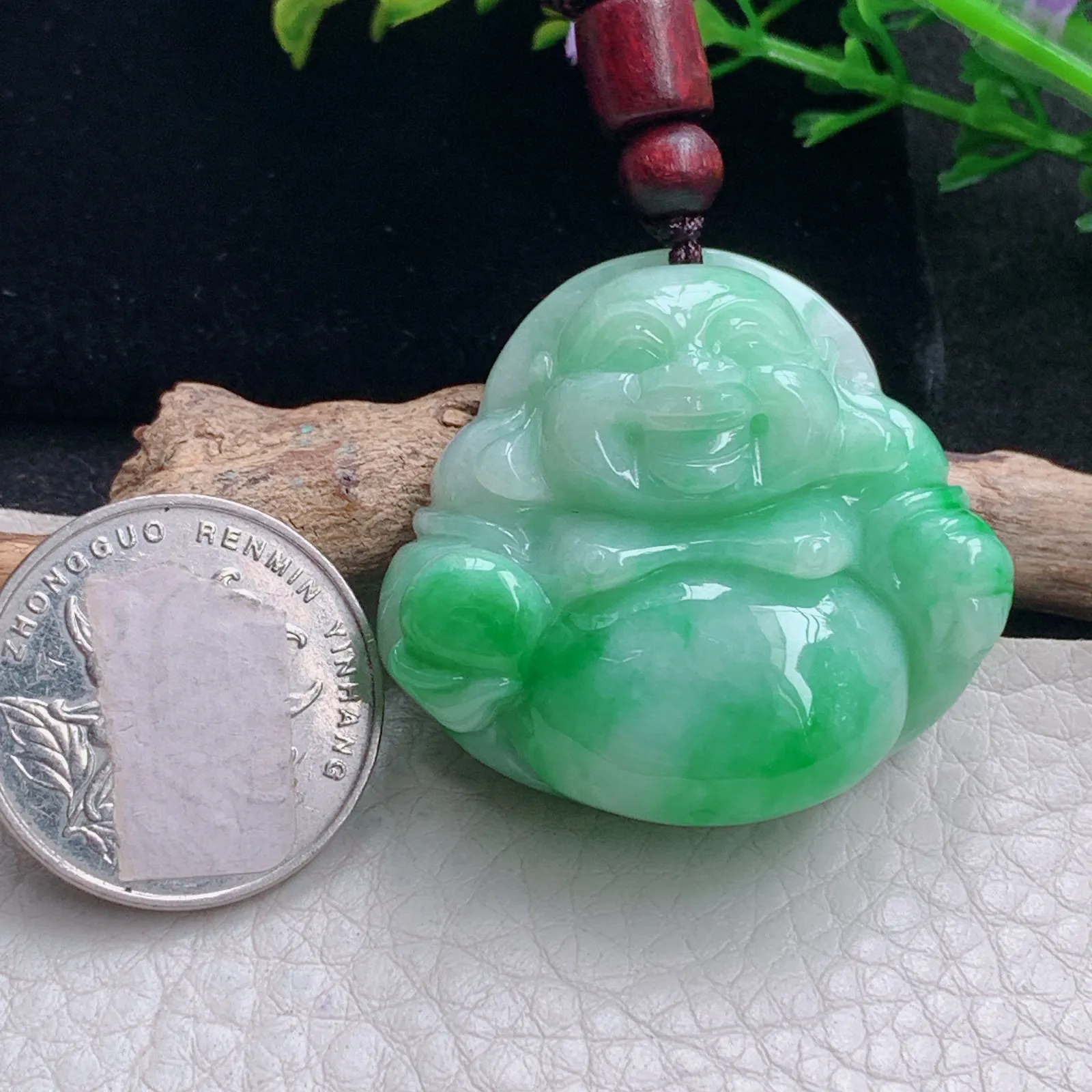 zen自然光35*38.8*13天然缅甸翡翠飘阳佛公 弥勒佛玉吊坠 玉挂件