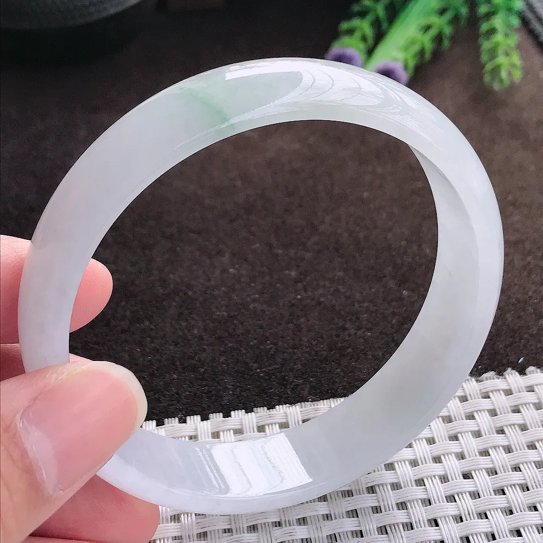 天然a货翡翠62.5/15/6老坑冰胶果冻飘花大圈口手镯宽边翡翠玉手镯