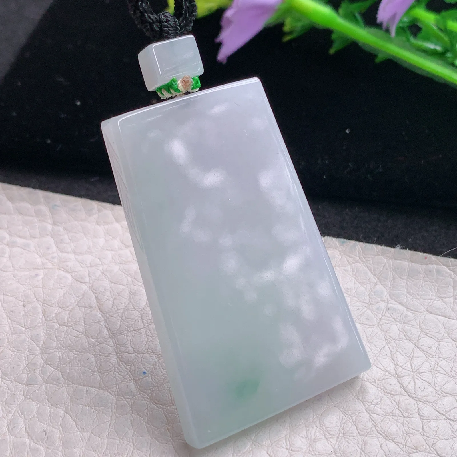 mut自然光48.6*30.5*5.6缅甸翡翠a货飘花平安无事牌 素面牌玉吊坠 玉挂件