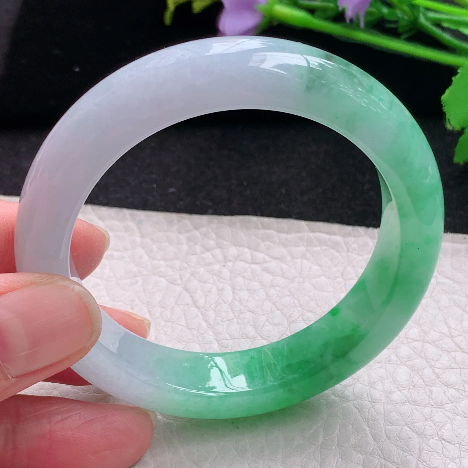 faa自然光53*13*8.8平安镯 缅甸翡翠玉手镯冰阳半山水厚装玉手环