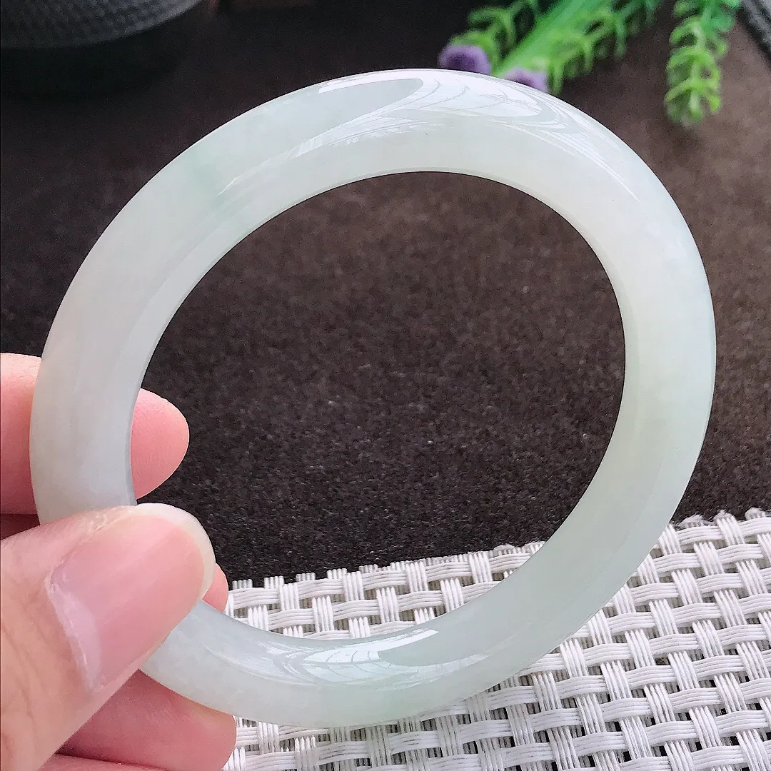 天然a货翡翠56/9.5/9.6老坑冰润起胶冰晴圆条手镯翡翠玉手镯