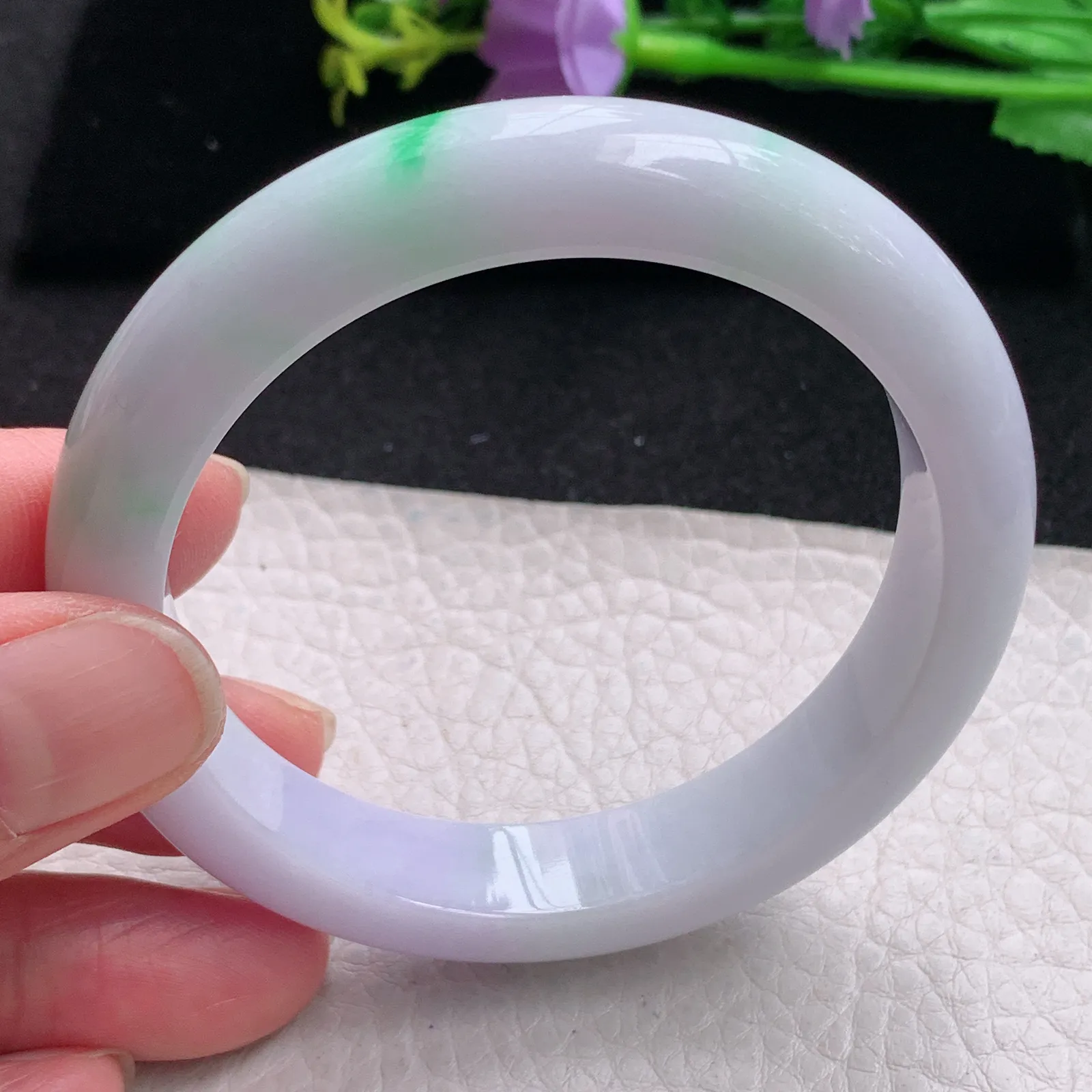 xt自然光55*11.8*8平安镯 缅甸翡翠玉手镯春带彩甜美宽边玉手环 美人镯