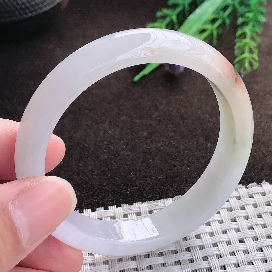 天然a货翡翠53.5/11.8/7.2老坑冰润特色飘花手镯宽边翡翠玉手镯