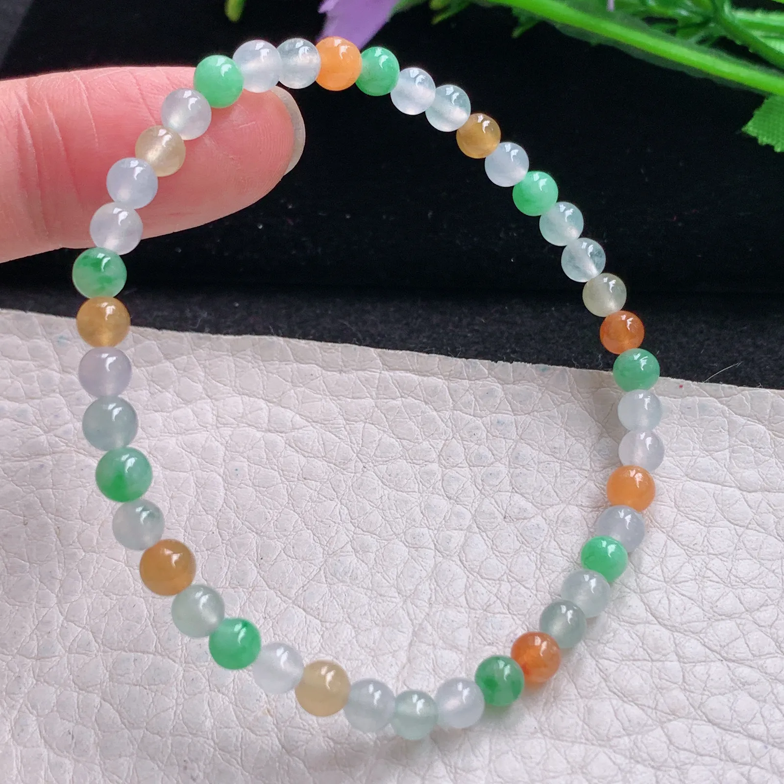 mut自然光4.8mm天然缅甸翡翠冰三彩4.8mm圆珠玉手链 手串