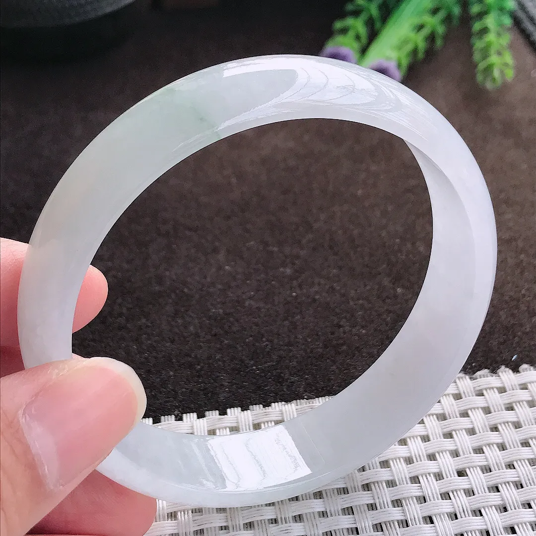 天然a货翡翠62.5/15/6老坑冰胶果冻飘花大圈口手镯宽边翡翠玉手镯