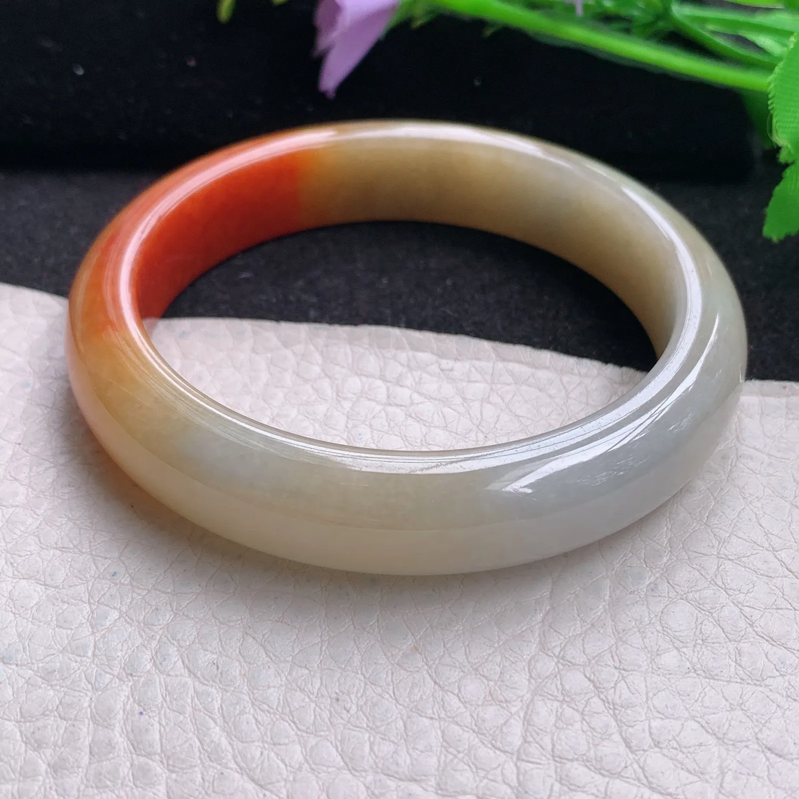 hf自然光58*12.6*8.3招财镯 缅甸翡翠玉手镯半山水宽边玉手环 玉手镯