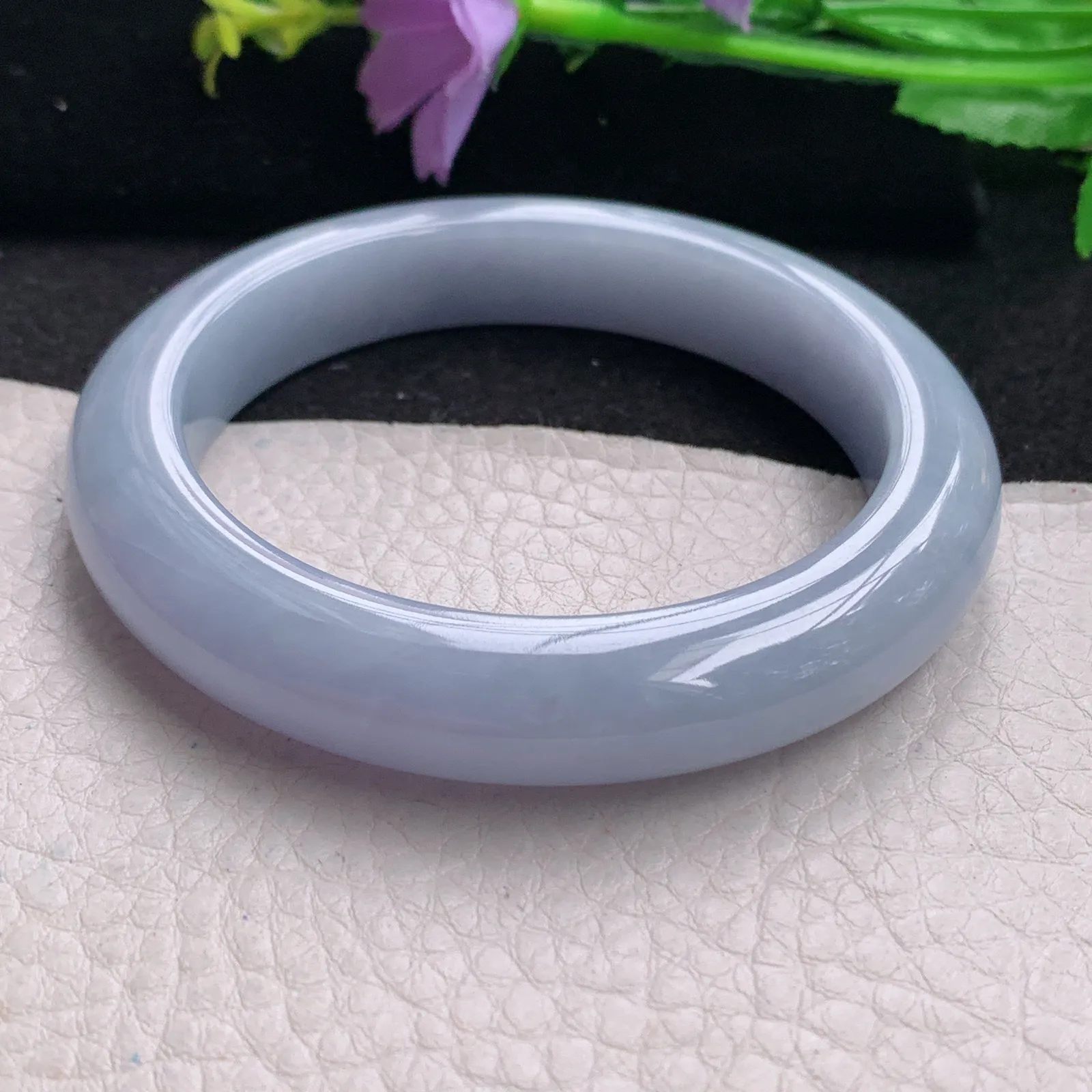 js自然光56*11.3*9.5平安镯 缅甸翡翠玉手镯紫罗兰高雅宽边玉手环 美人镯